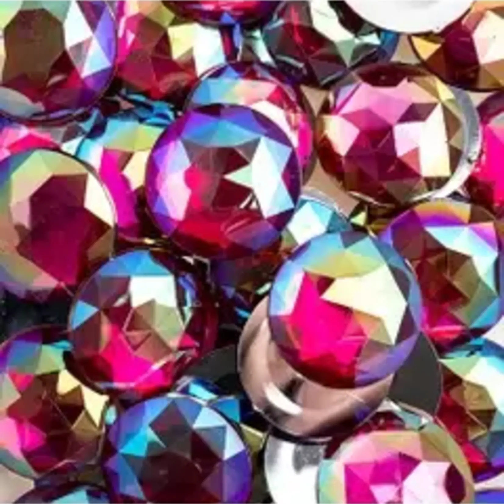 Acrylic Round Flat Back Rhinestones 25mm Fuchsia AB 100pcs