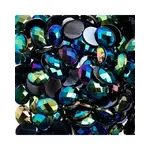Acrylic Oval Flat Back Rhinestones  8x10mm Black AB 200pcs