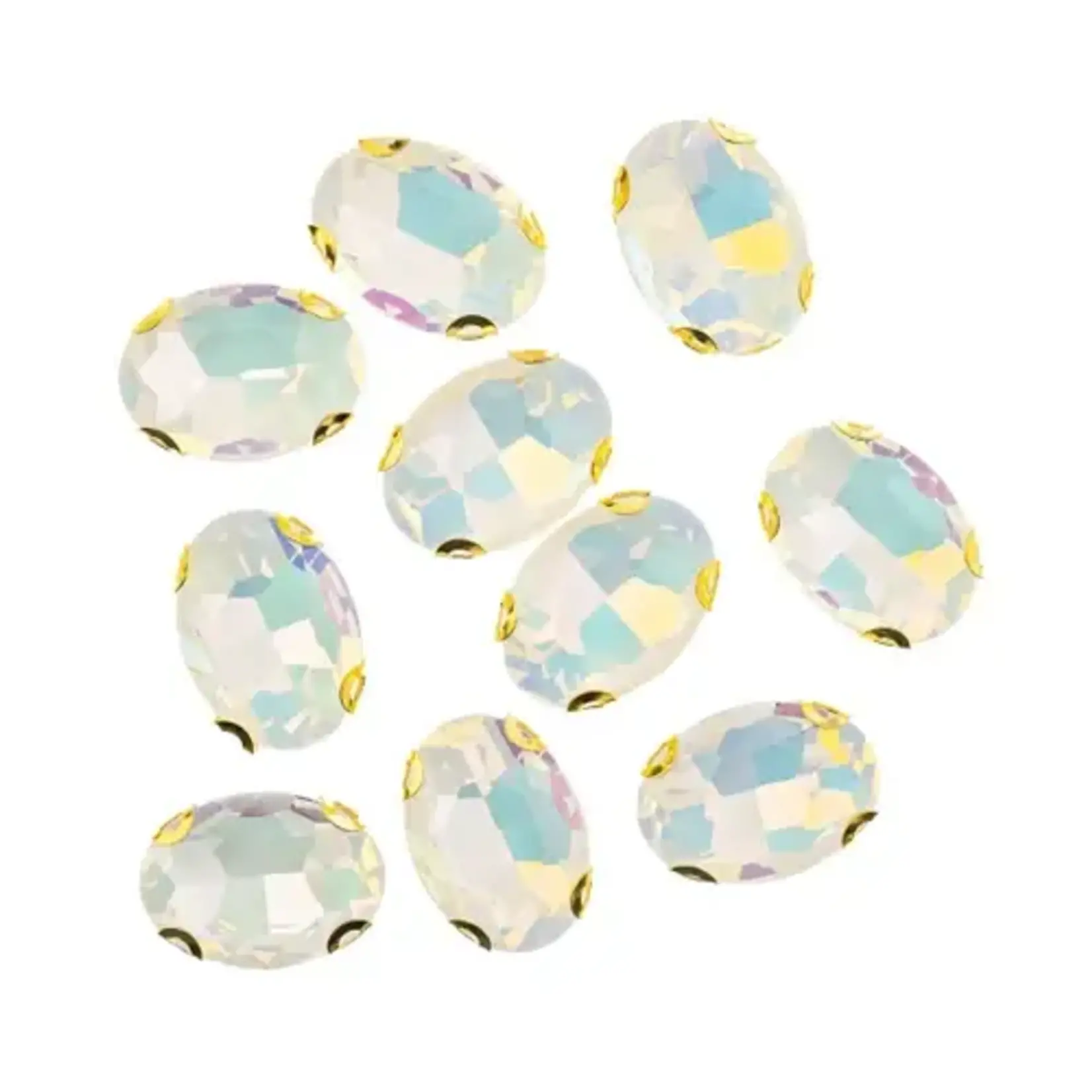 Crystal Lane DIY Sew on Rhinestone 13x 18 mm Gold Setting/White Opal 20pcs