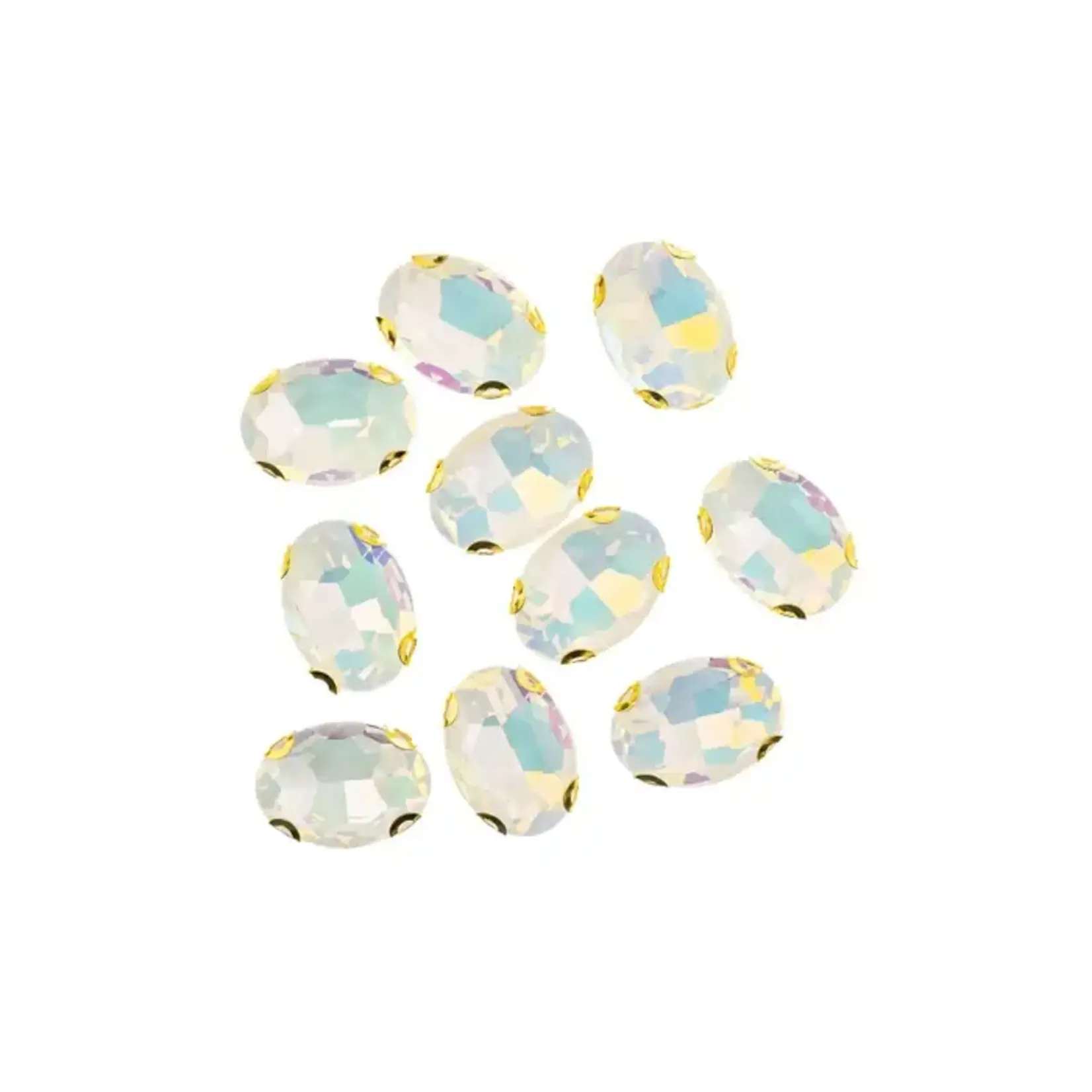 Crystal Lane DIY Sew on Rhinestone 13x 18 mm Gold Setting/White Opal 20pcs