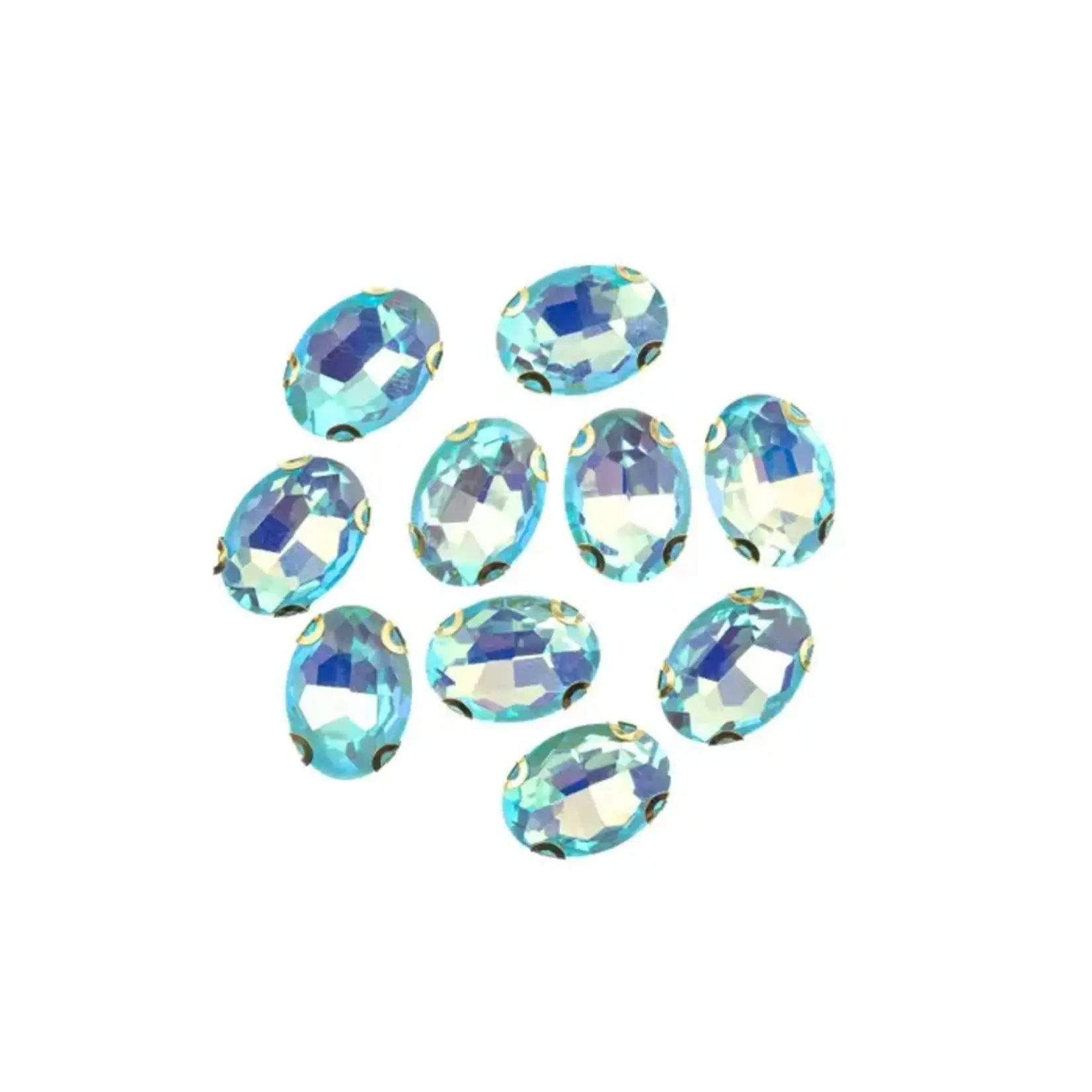 Crystal Lane DIY Sew on Rhinestone 13x 18 mm Gold Setting/Neon Teal AB 20pcs