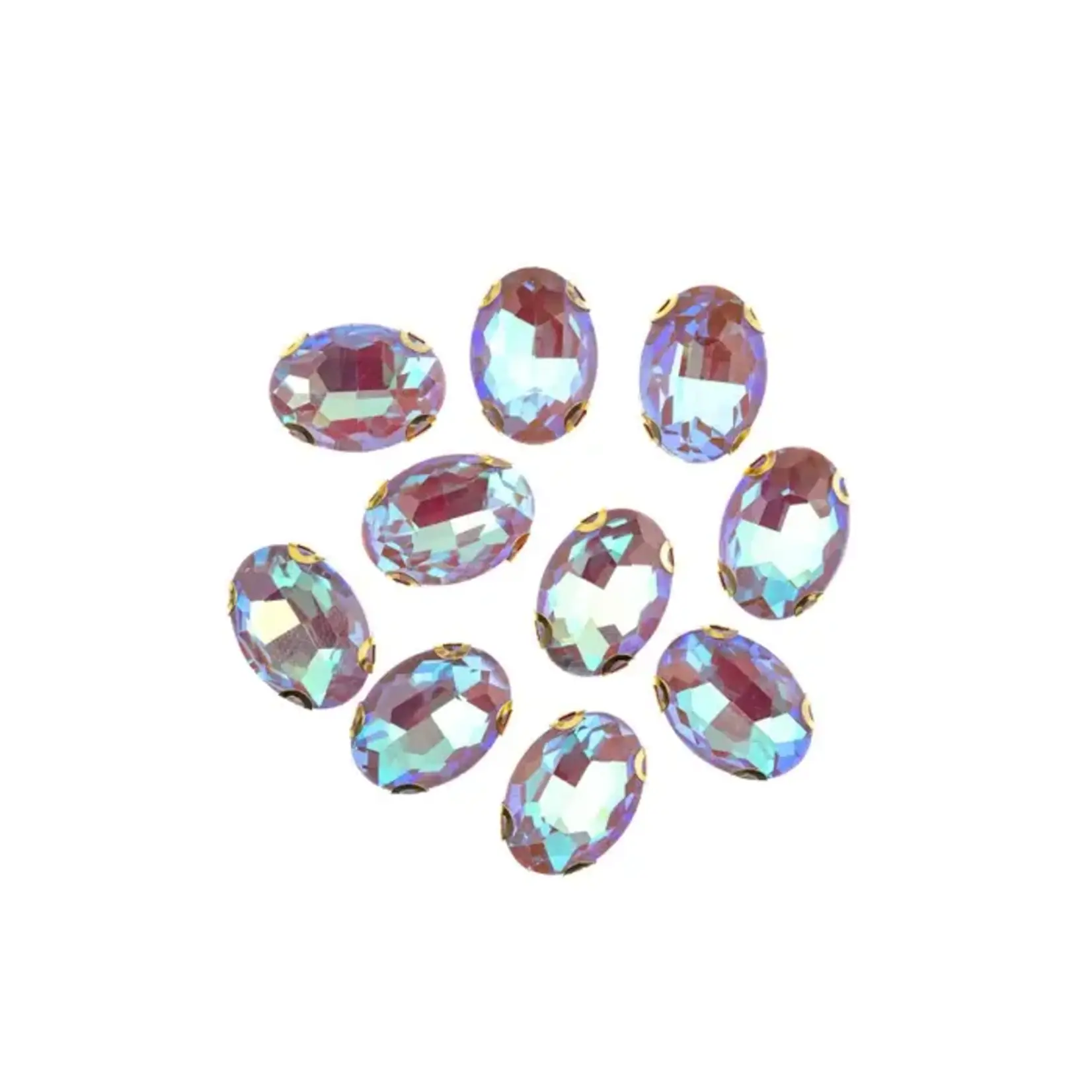 Crystal Lane DIY Sew on Rhinestone 13x 18 mm Gold Setting/Neon Purple AB 20pcs