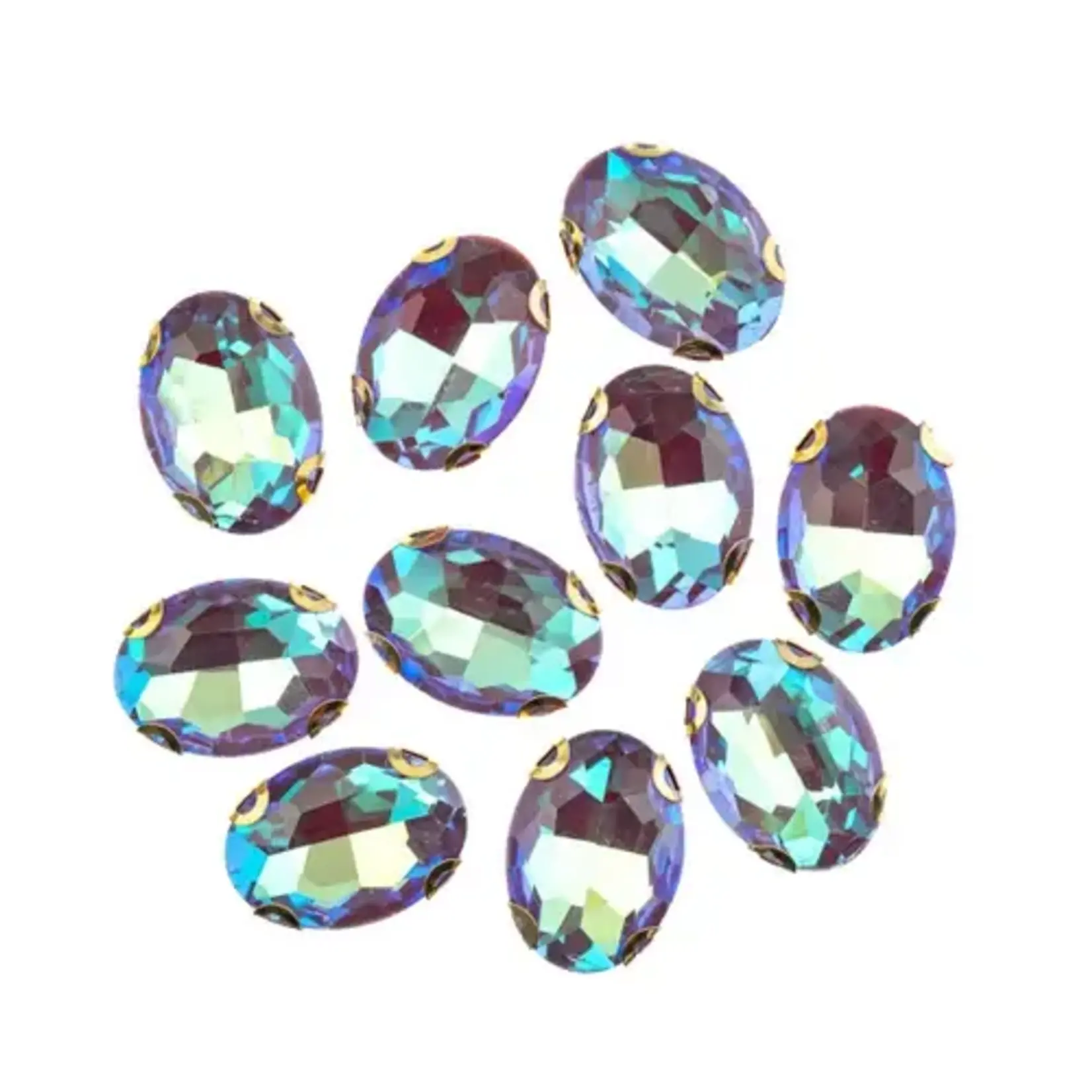 Crystal Lane DIY Sew on Rhinestone 13x 18 mm Gold Setting/Neon Blue AB 20pcs