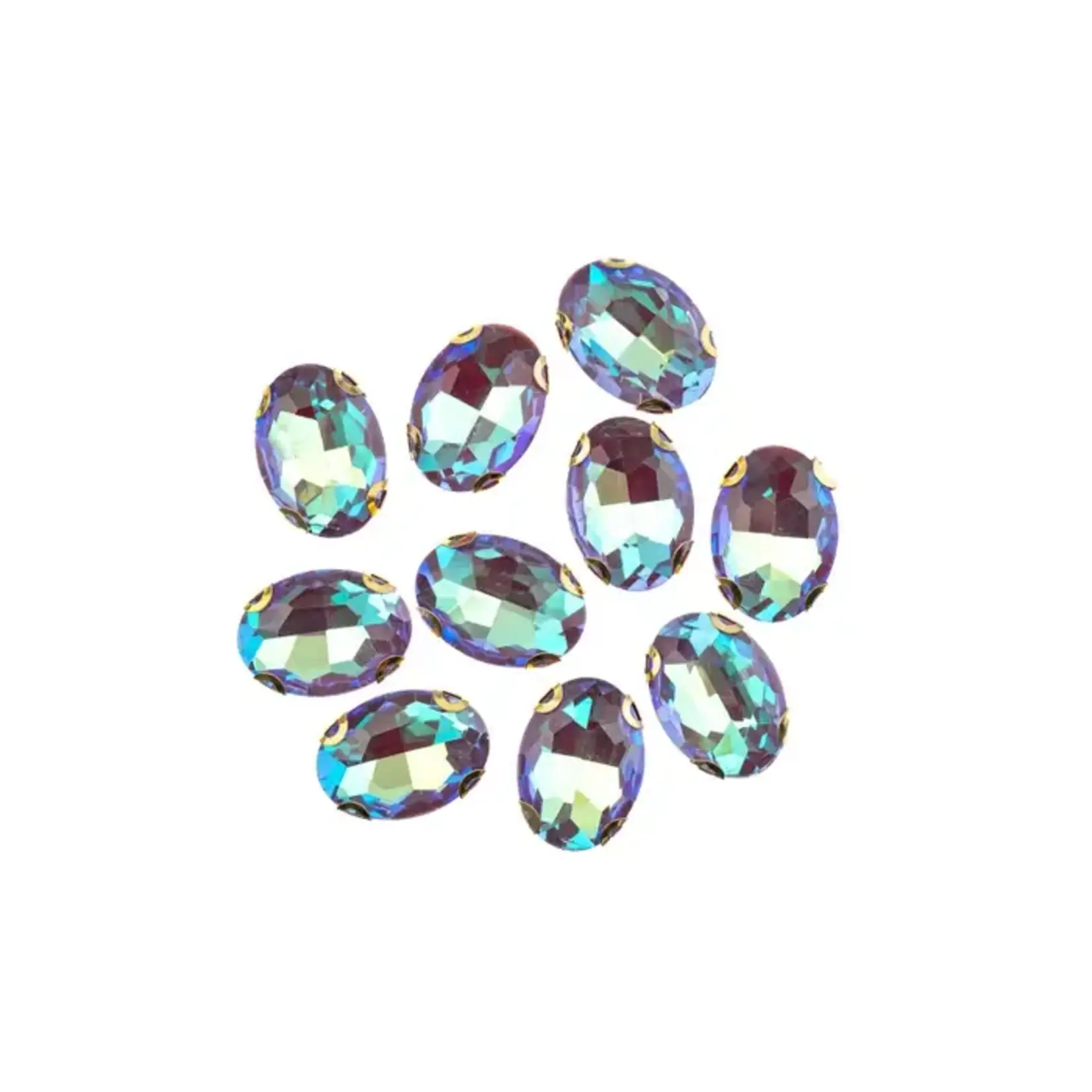 Crystal Lane DIY Sew on Rhinestone 13x 18 mm Gold Setting/Neon Blue AB 20pcs