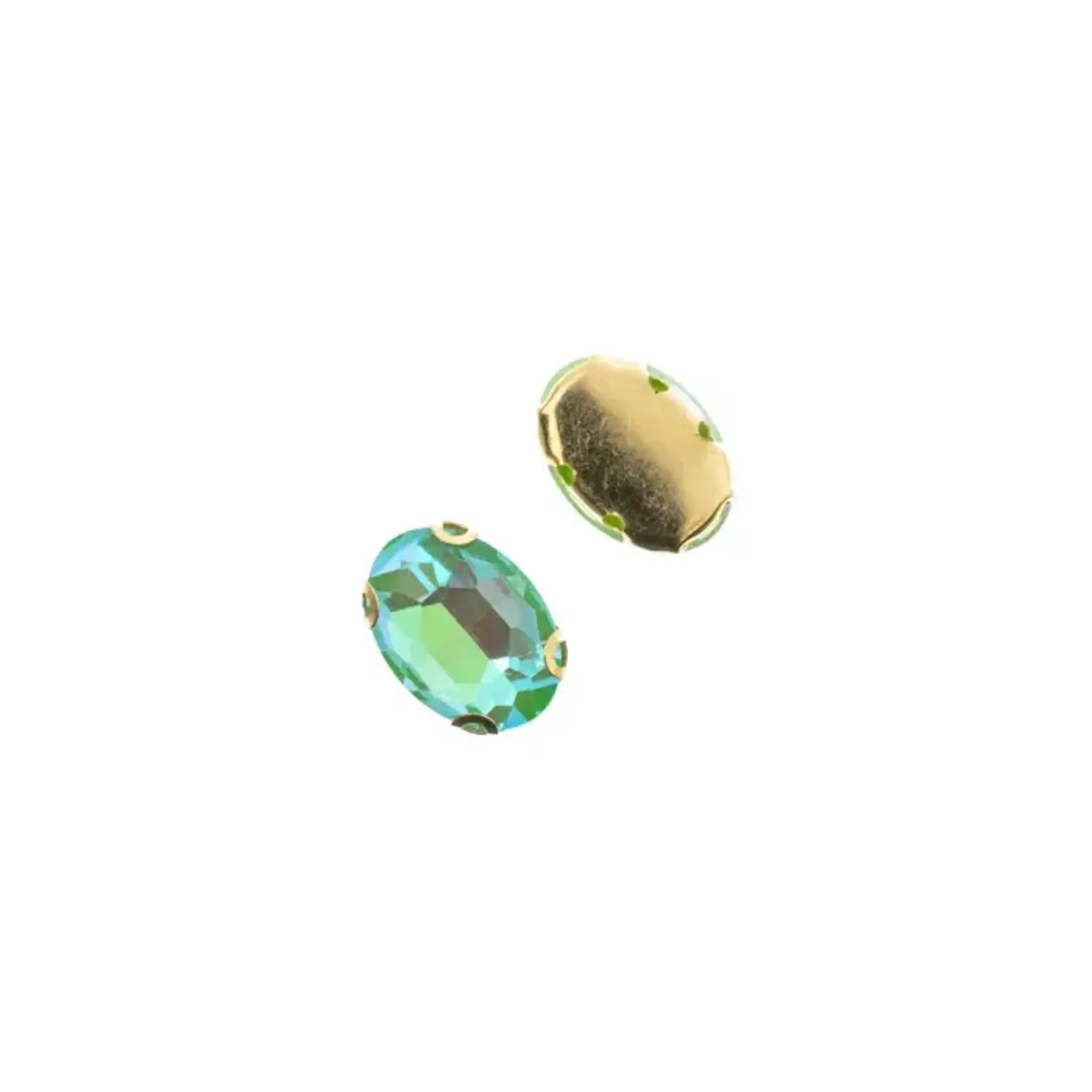 Crystal Lane DIY Sew on Rhinestone 10 x 14 mm Gold Setting/Neon Green AB   20pcs