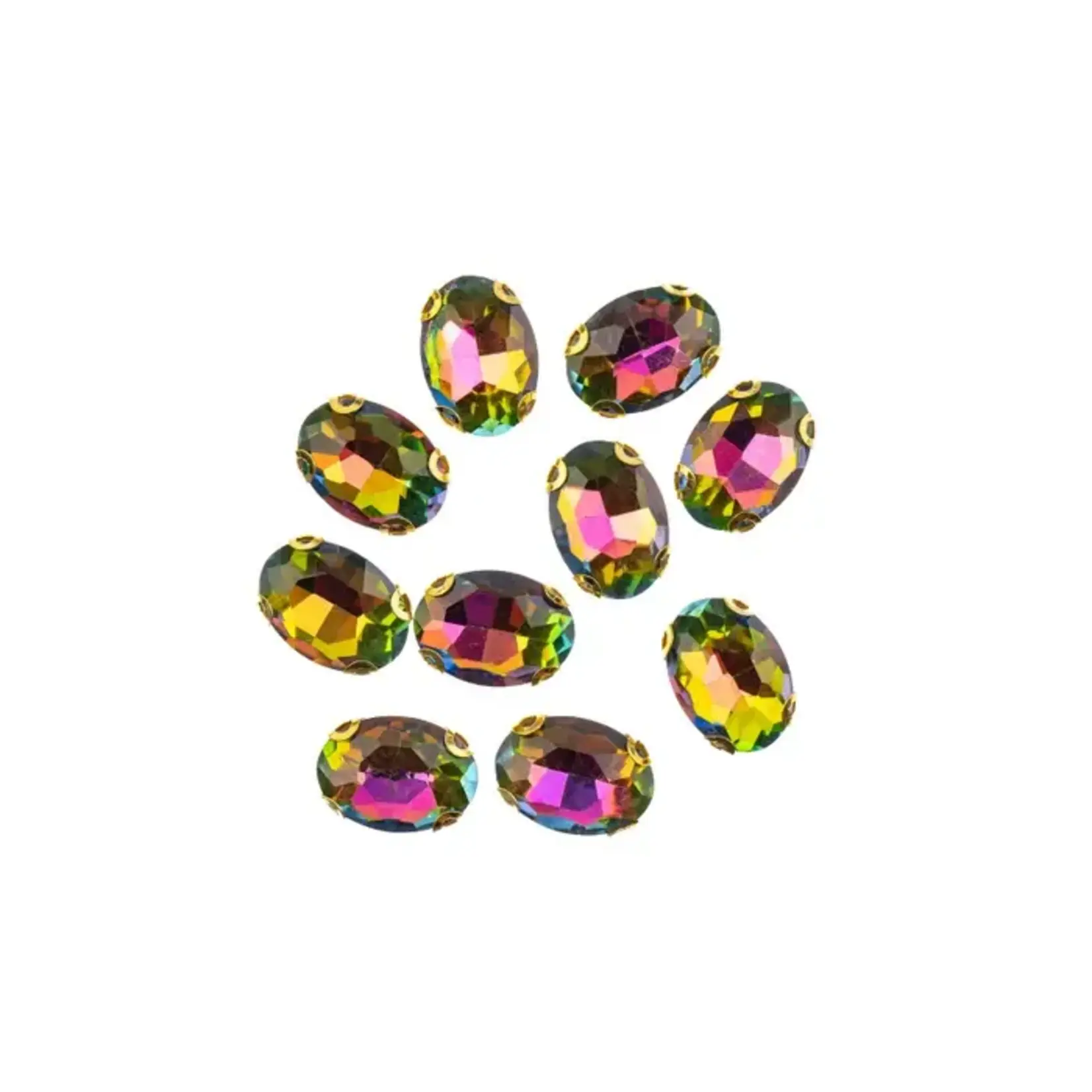 Crystal Lane DIY Sew on Rhinestone 10 x 14 mm Gold Setting/Rainbow 20pcs
