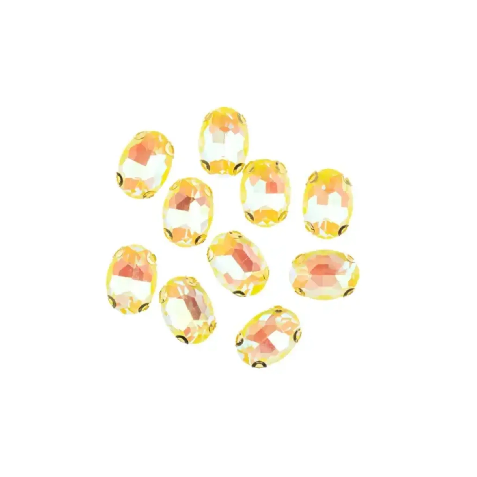 Crystal Lane DIY Sew on Rhinestone 10 x 14 mm Gold Setting/Neon Yellow AB 20pcs
