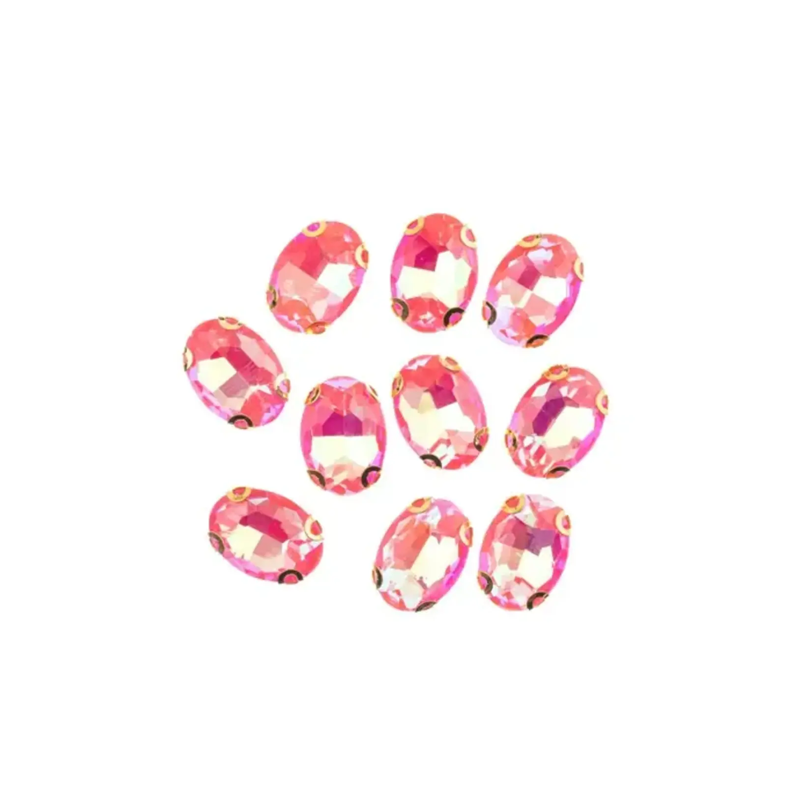 Crystal Lane DIY Sew on Rhinestone 10 x 14 mm Gold Setting/Neon Fuchsia AB   20pcs