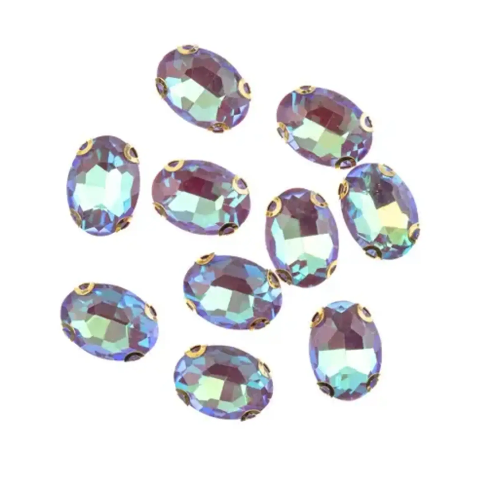 Crystal Lane DIY Sew on Rhinestone 10 x 14 mm Gold Setting/Neon Blue AB   20pcs