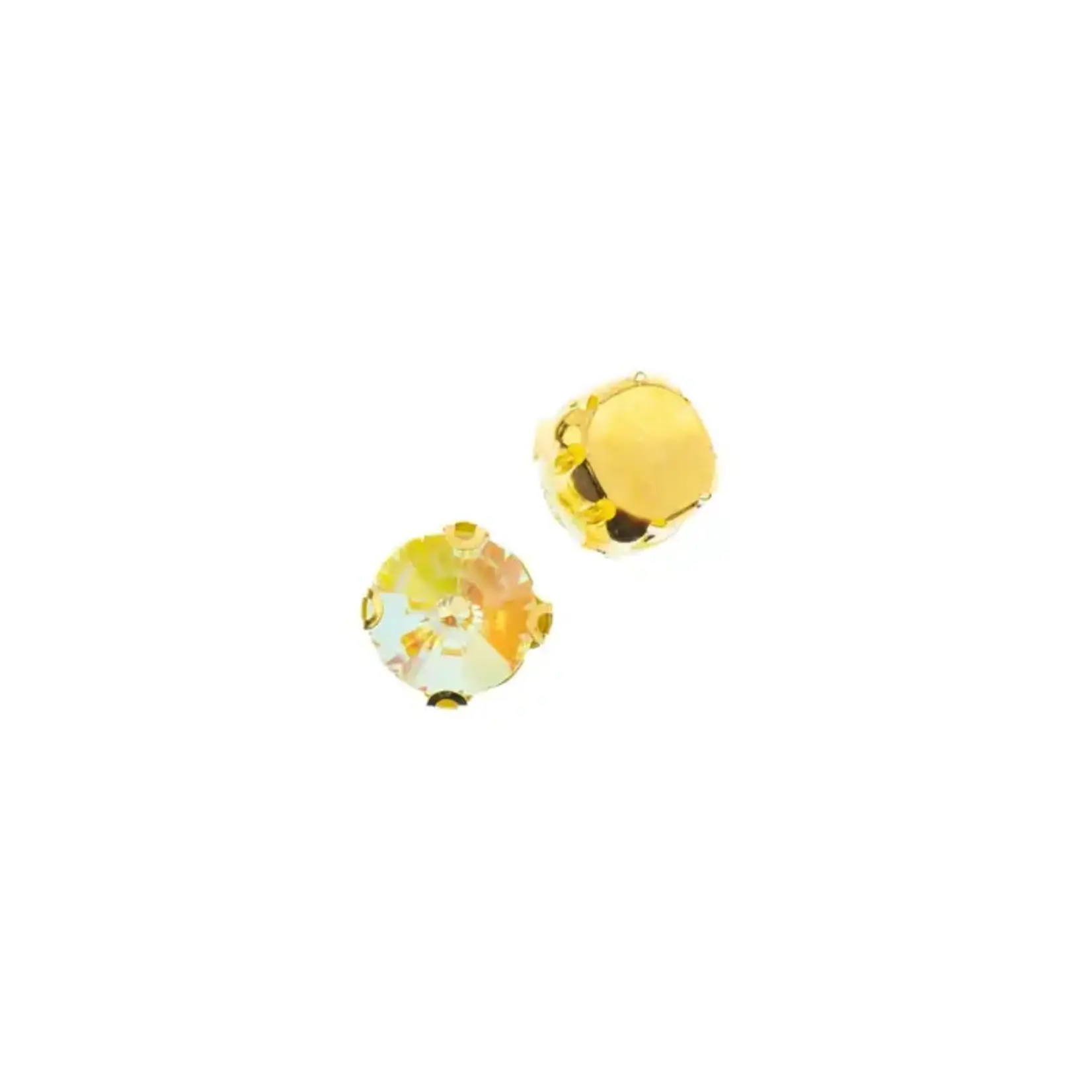 Crystal Lane DIY Sew on Rhinestone 10 mm Gold Setting/ Neon Yellow AB 20pcs