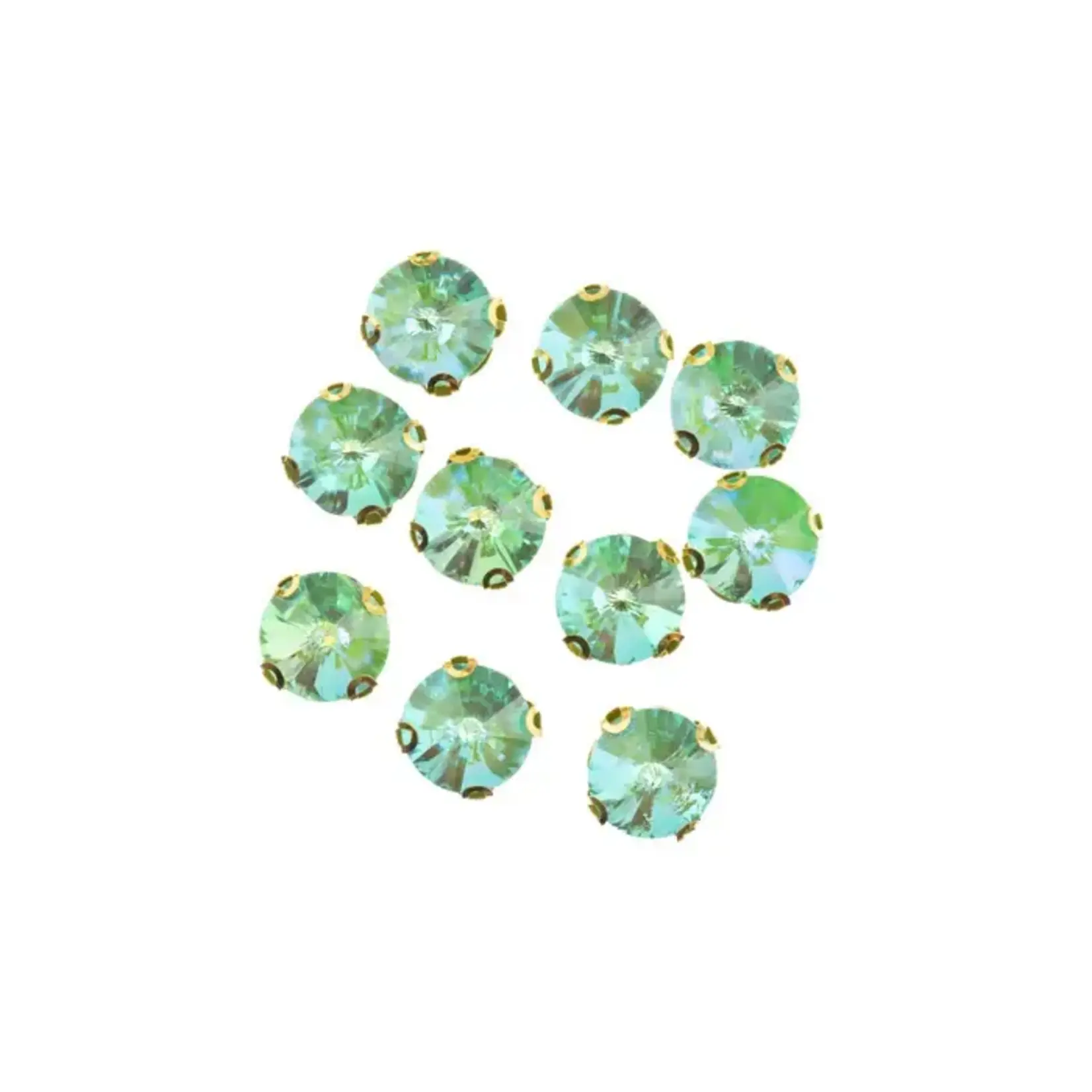 Crystal Lane DIY Sew on Rhinestone 10 mm Gold Setting/ Neon Green AB  20pcs