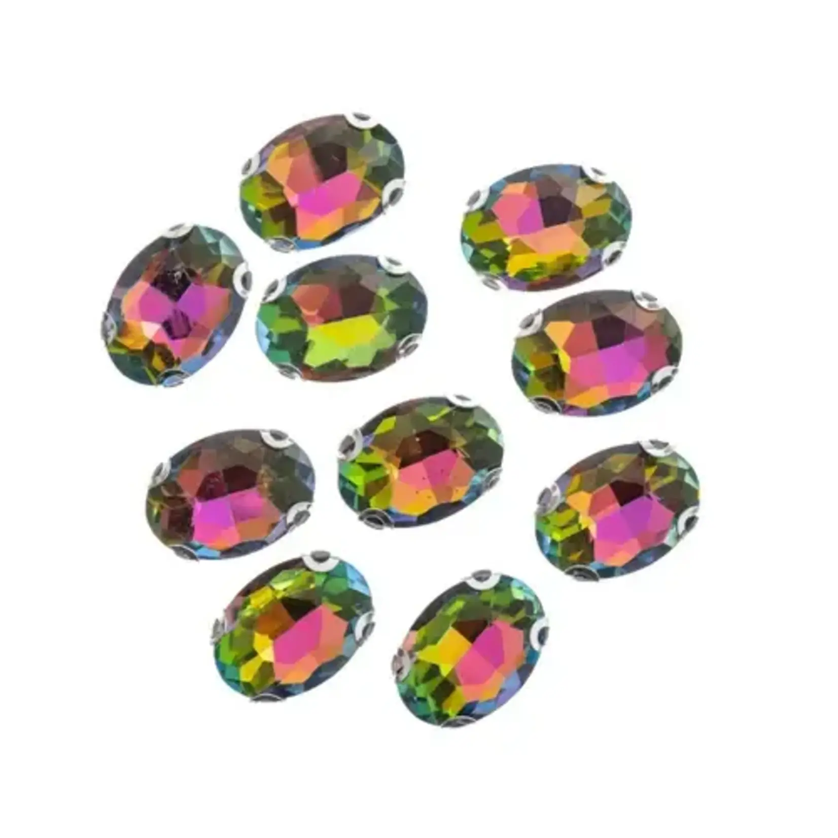 Crystal Lane DIY Sew on Rhinestone 10x14mm Silver/Rainbow 20pcs