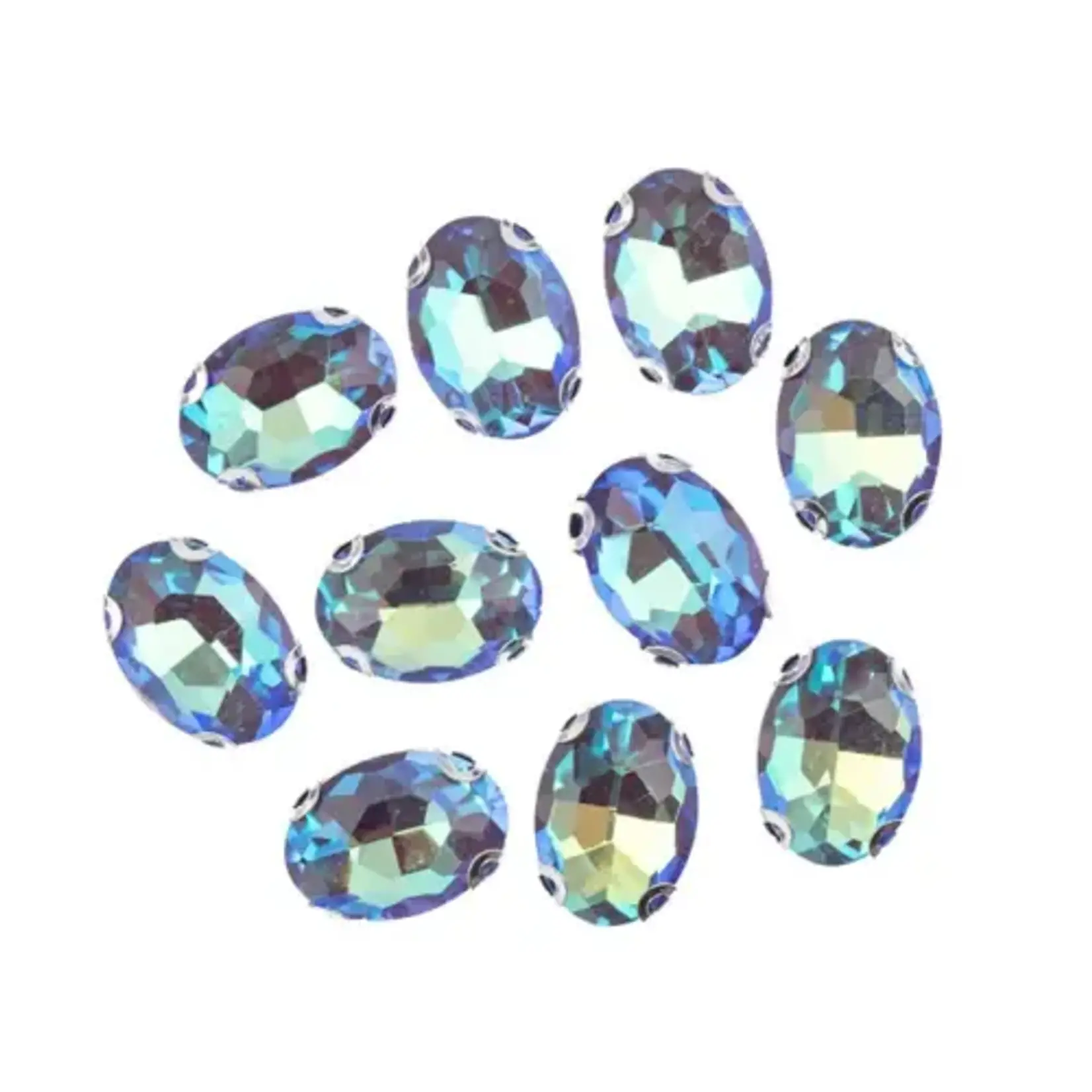 Crystal Lane DIY Sew on Rhinestone 10x14mm Silver/Neon Blue AB 20pcs