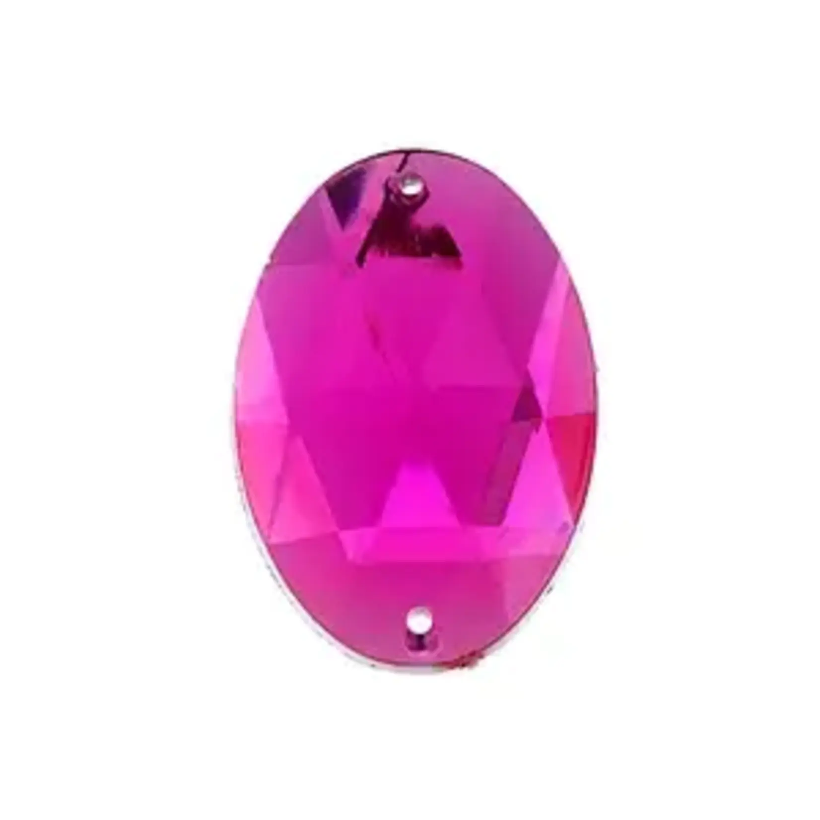 Sew-On Acrylic Oval Facetted 30x20mm Hot Pink