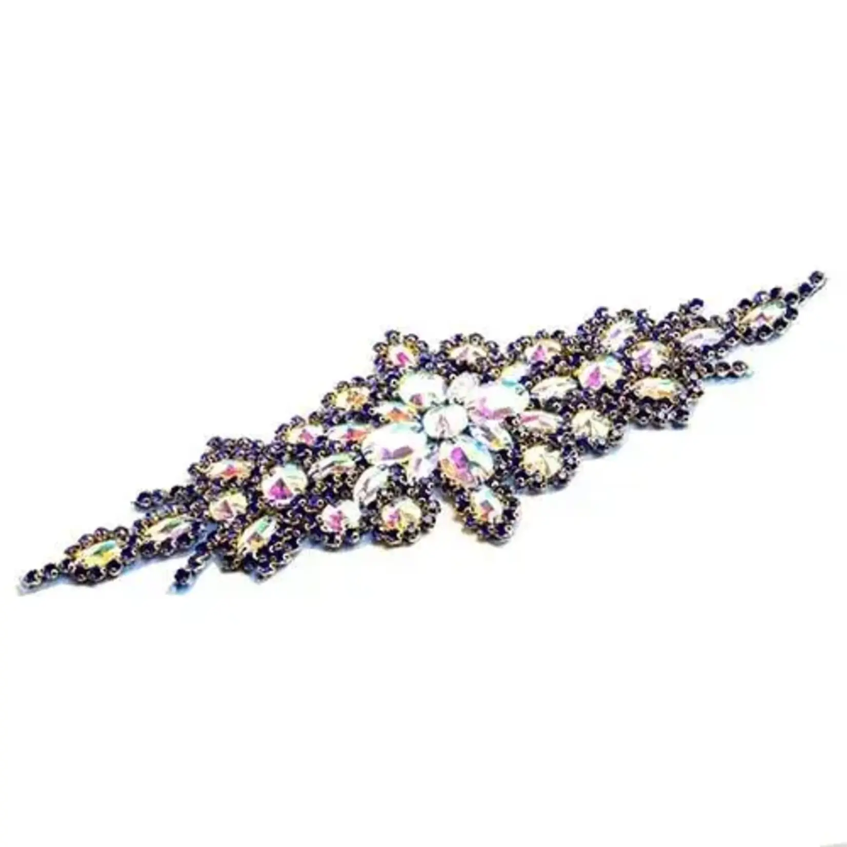 Crystal Motif Applique Zuma Oval 9x24cm Crystal AB/Royal Blue