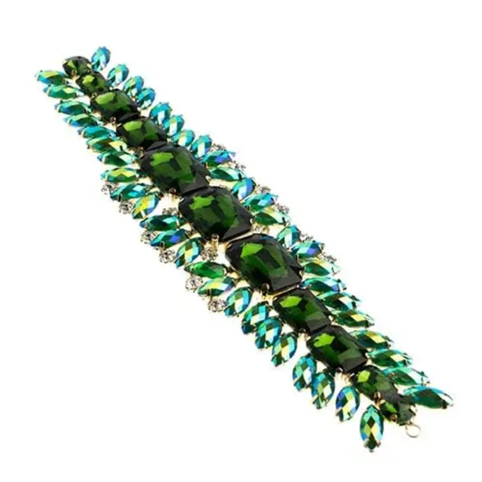 Crystal Motif Thorns 20.5x5cm Green AB Gold Casing