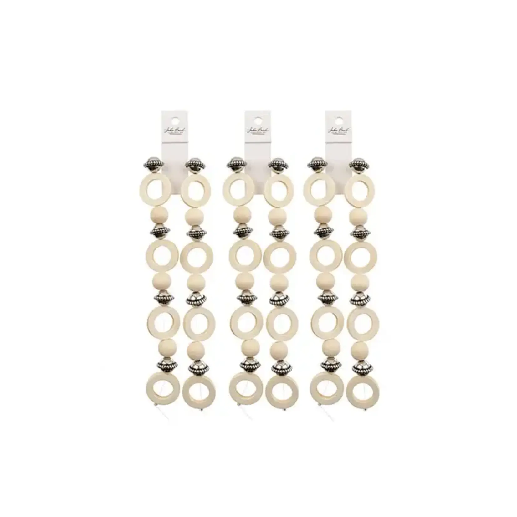 Wood circle and round beads with metal round bead   7 in Strand (2 strands per header)