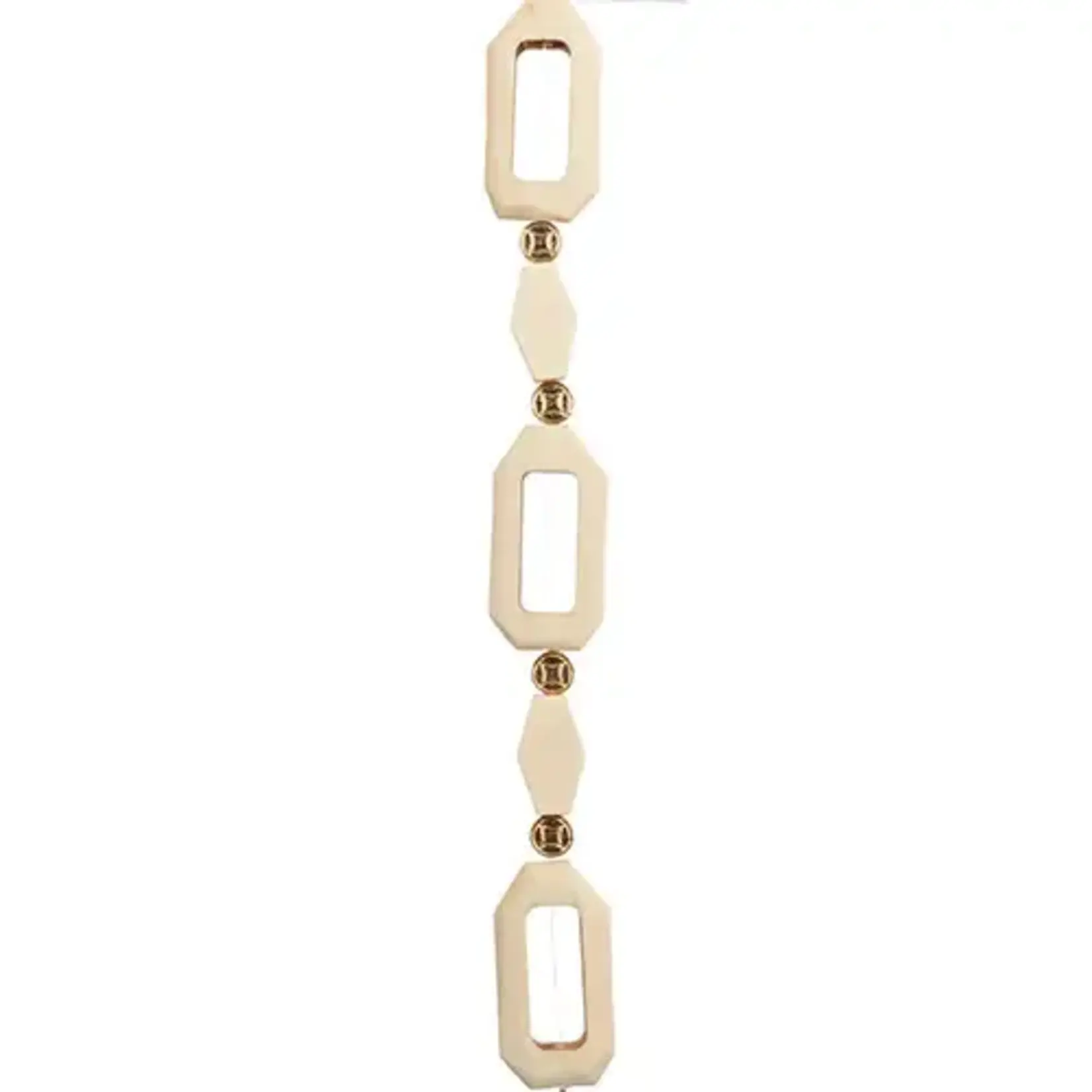 Wood Octagon and hexagon  Bead  with metal spacer  7 in Strand