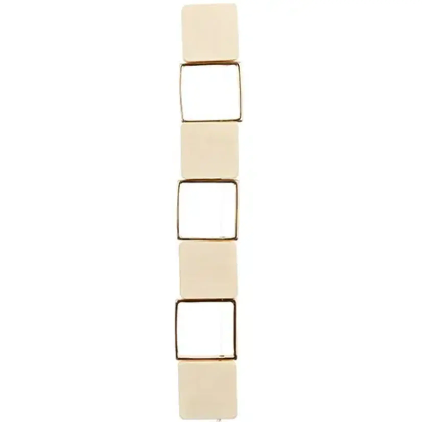 Wood square  Bead  with metal gold square  bead  7 in Strand