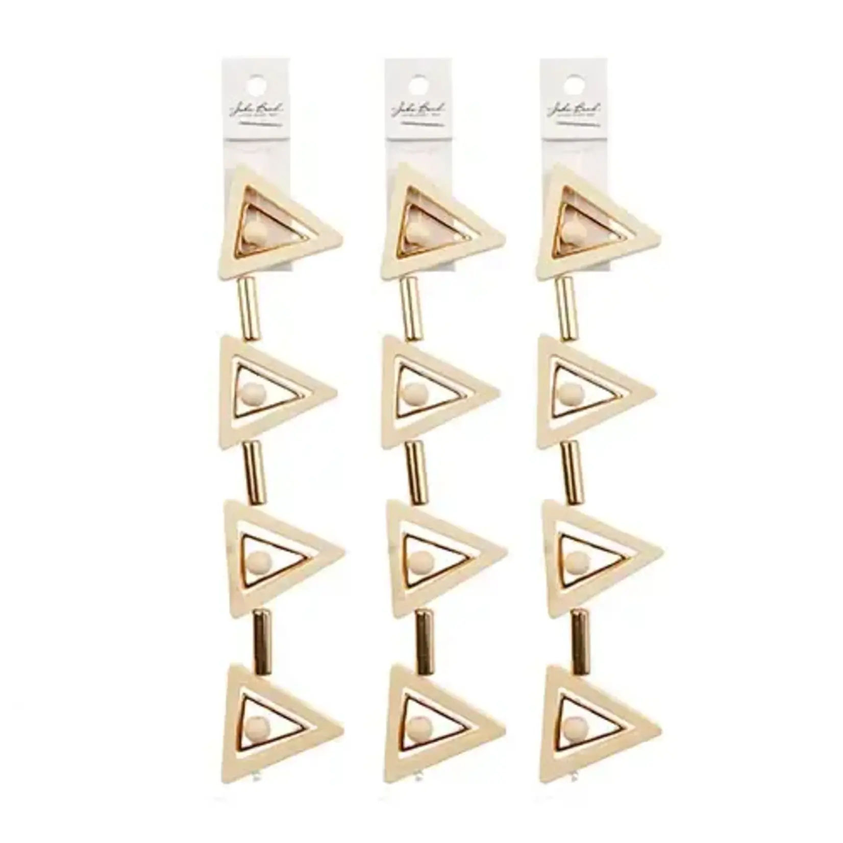 Wood Triangle and Round Bead with metal gold triangle and tube spacer 7 in Strand