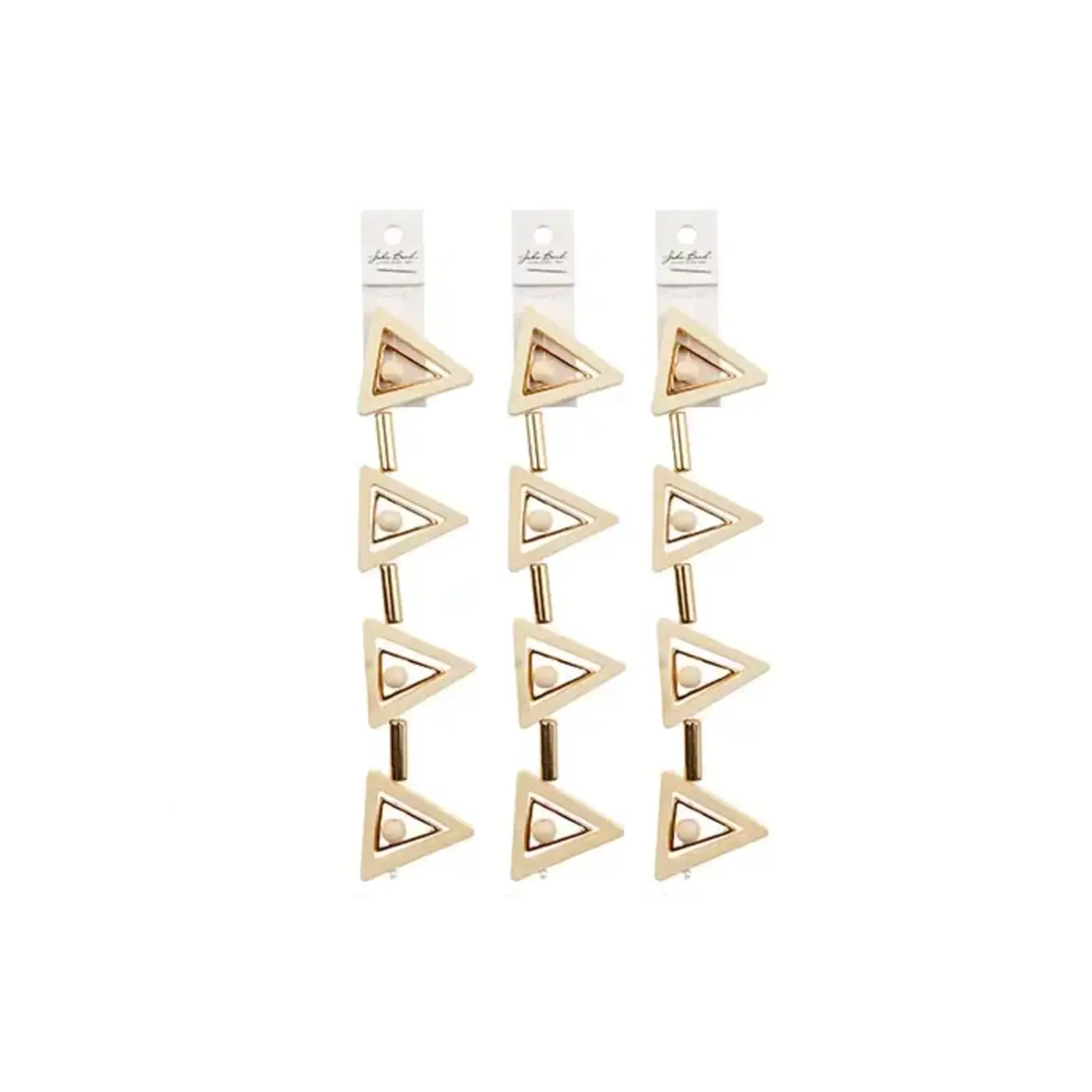 Wood Triangle and Round Bead with metal gold triangle and tube spacer 7 in Strand