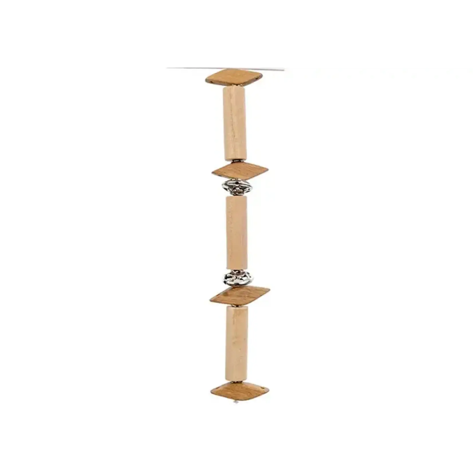 Wood tube and triangle  beads with metal spacer bead 7 in Strand