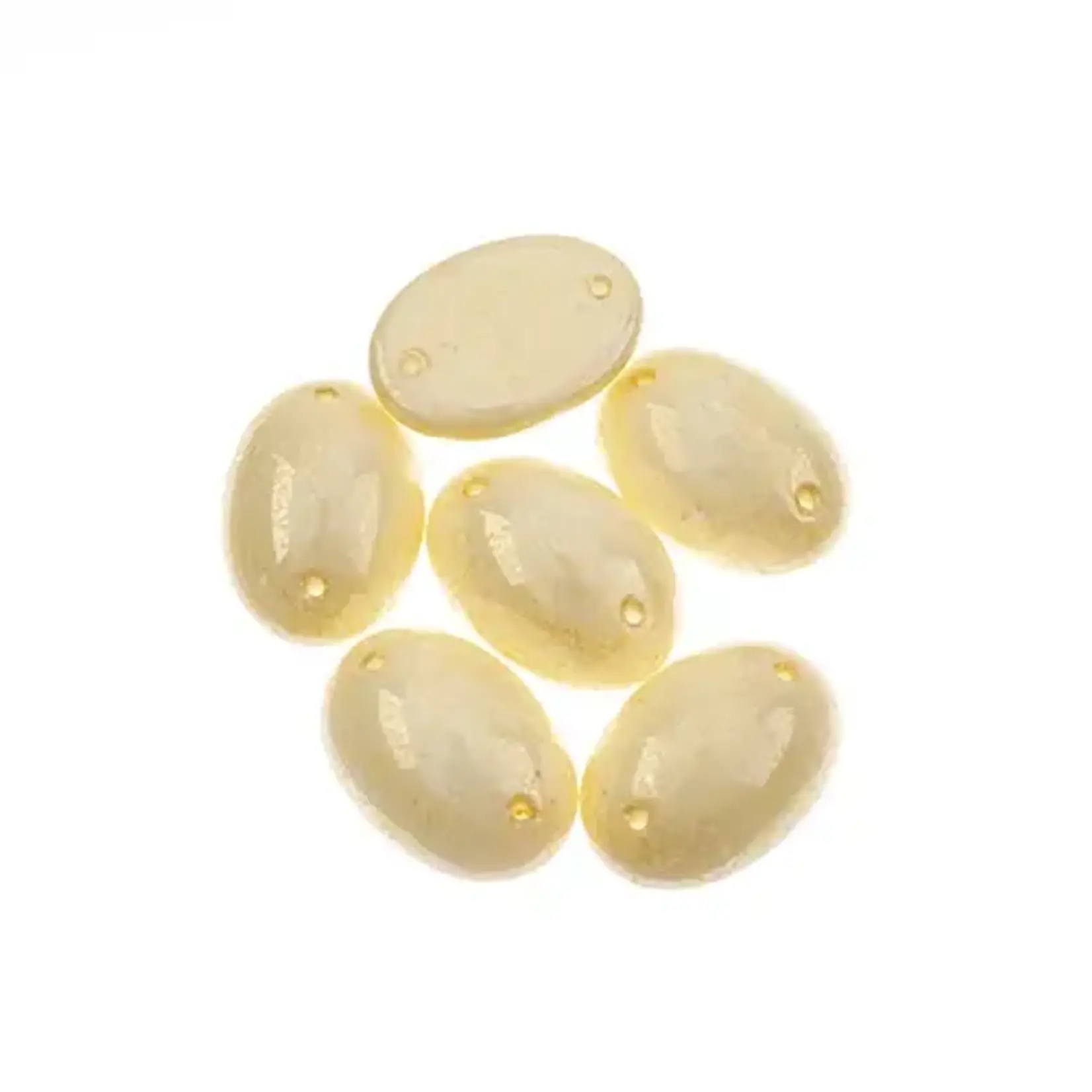 Czech Glass 2 Hole Cabochon 18 x 13mm Oval Opaque arble Cream 6pcs