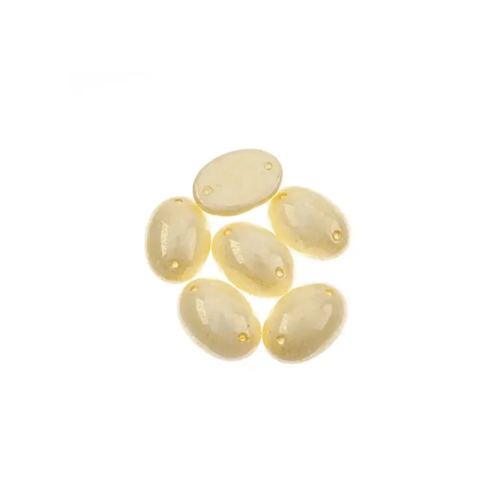 Czech Glass 2 Hole Cabochon 18 x 13mm Oval Opaque arble Cream 6pcs