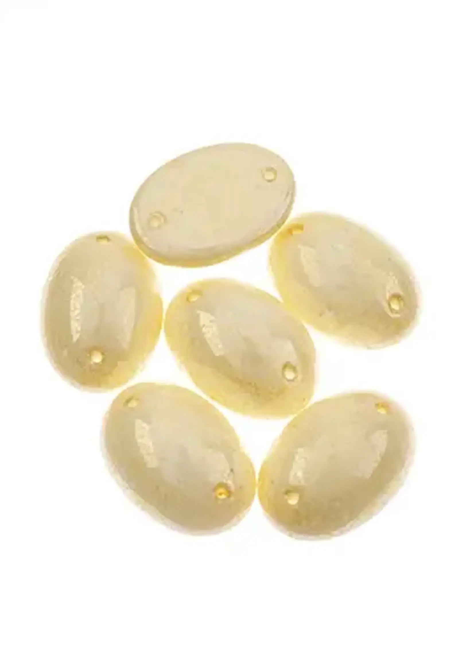 Czech Glass 2 Hole Cabochon 18 x 13mm Oval Opaque arble Cream 6pcs