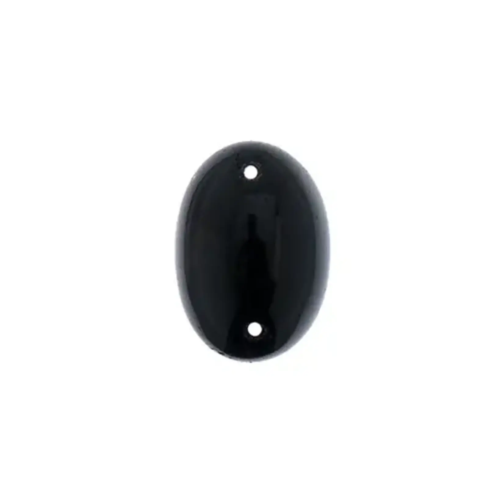 Czech Glass 2 Hole Cabochon 18 x 13mm Oval Opaque Black 6pcs