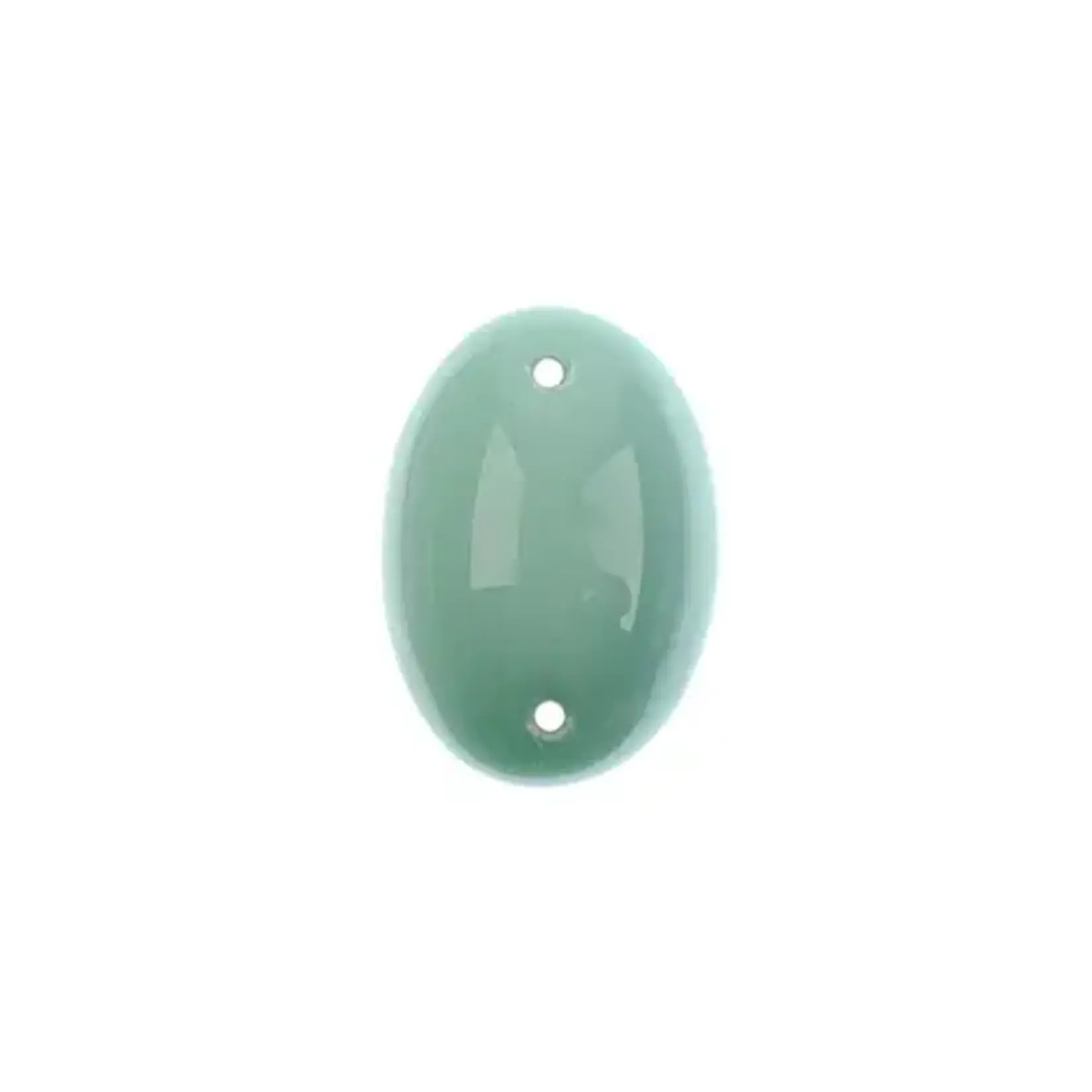 Czech Glass 2 Hole Cabochon 18 x 13mm Oval Opaque Blue (Light Teal) 6pcs