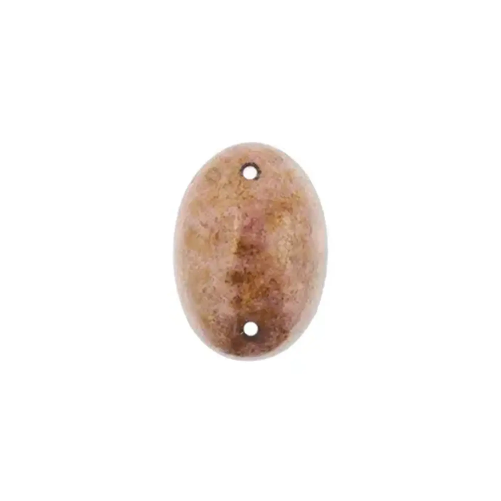 Czech Glass 2 Hole Cabochon 18 x 13mm Oval Opaque Marble Amber 6pcs