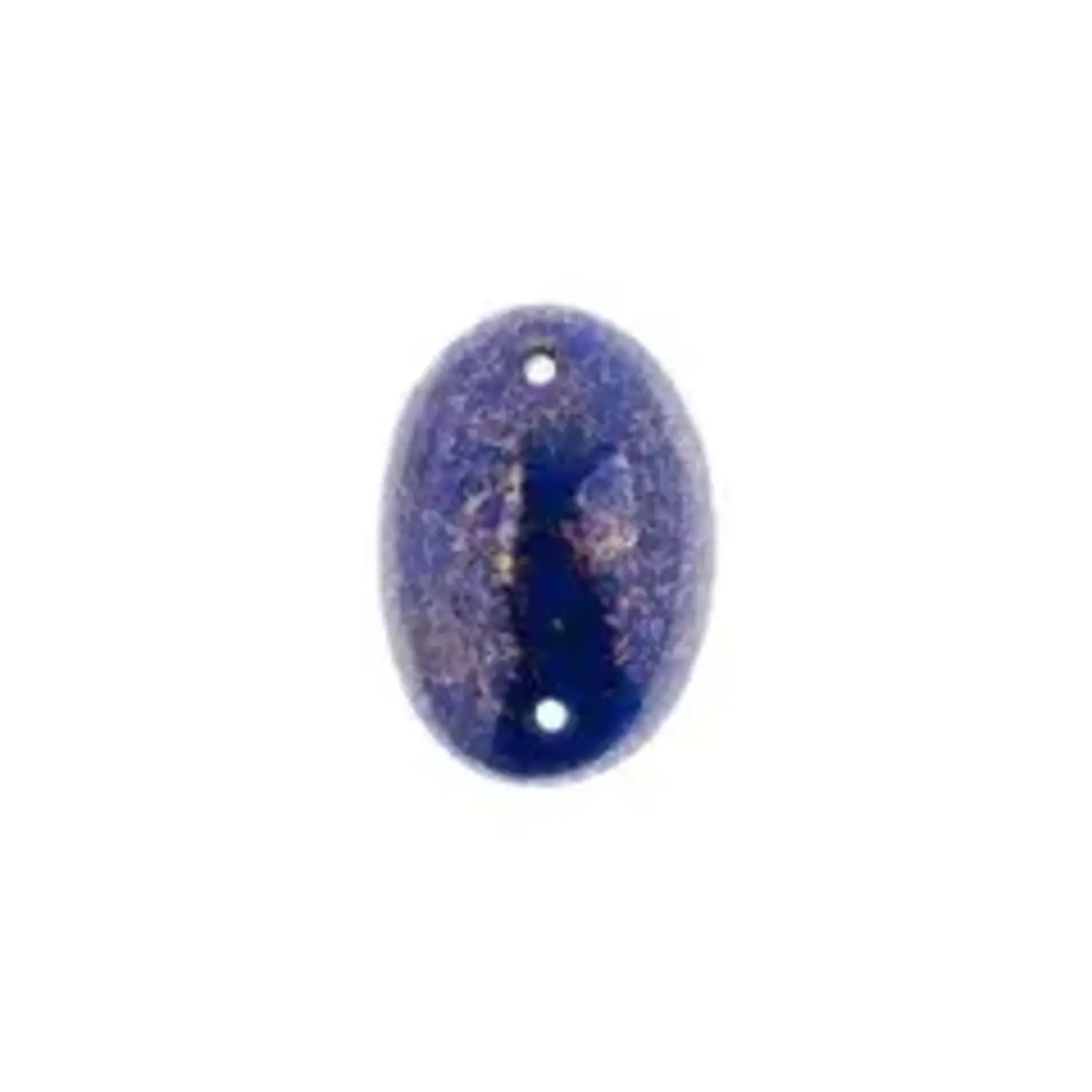 Czech Glass 2 Hole Cabochon 18 x 13mm Oval Opaque Marble Black on Dark Blue 6pcs