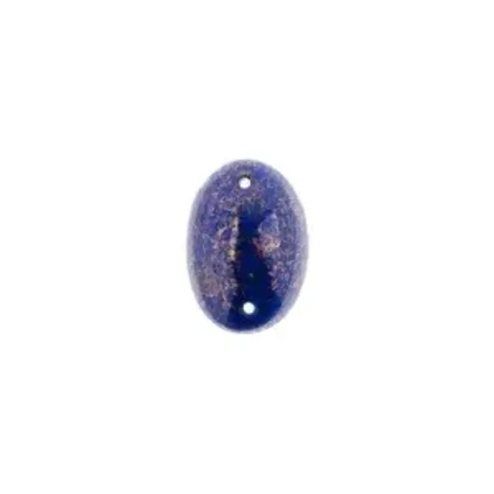 Czech Glass 2 Hole Cabochon 18 x 13mm Oval Opaque Marble Black on Dark Blue 6pcs