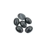 Czech Glass 2 Hole Cabochon 18 x 13mm Oval Opaque Marble Black on Dark Green 6pcs