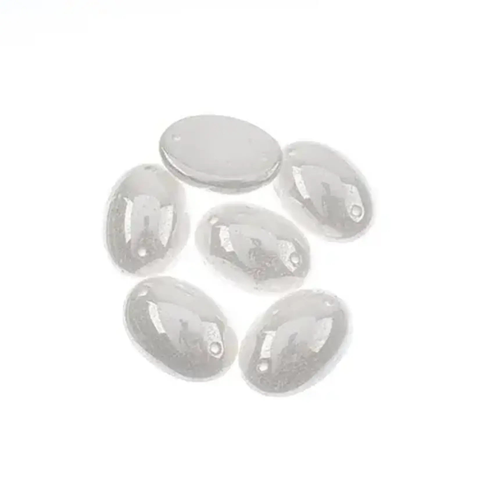 Czech Glass 2 Hole Cabochon 18 x 13mm Oval Opaque Marble Pearl 6pcs
