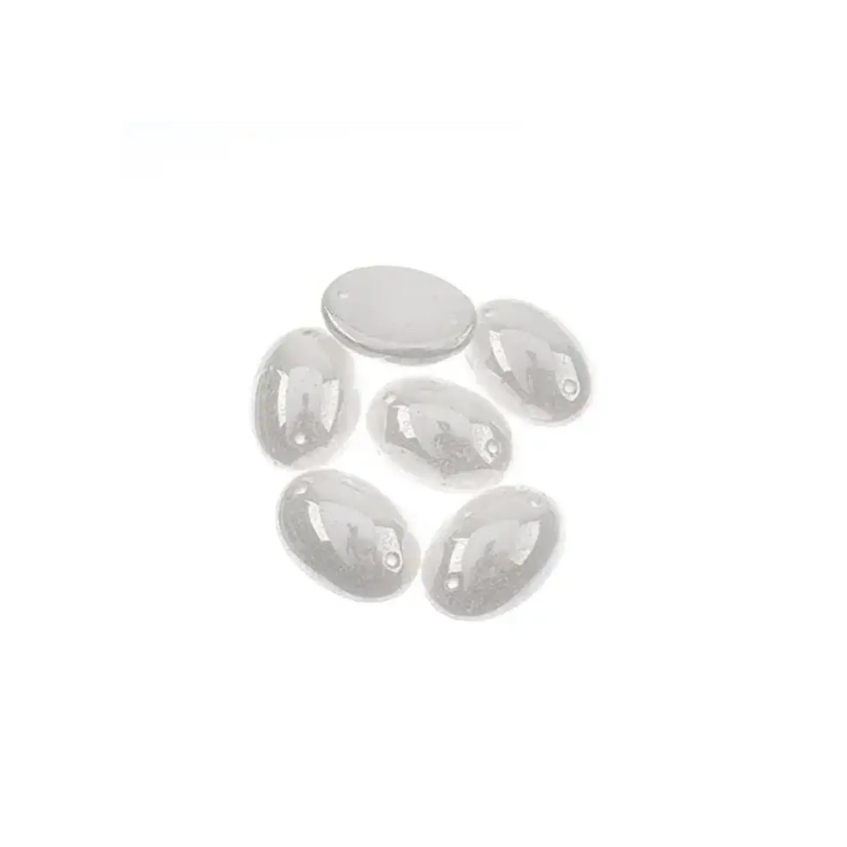 Czech Glass 2 Hole Cabochon 18 x 13mm Oval Opaque Marble Pearl 6pcs