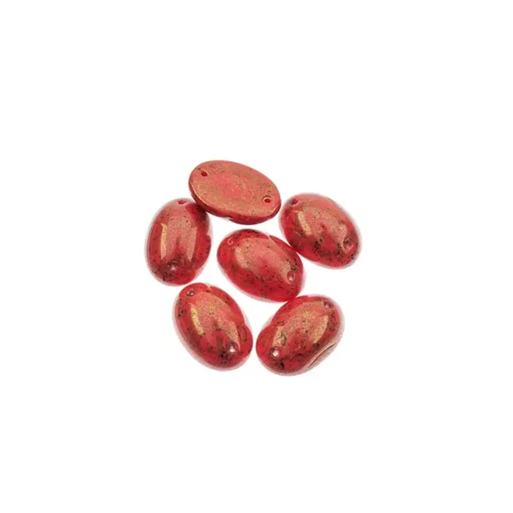 Czech Glass 2 Hole Cabochon 18 x 13mm Oval Opaque Marble Red 6pcs