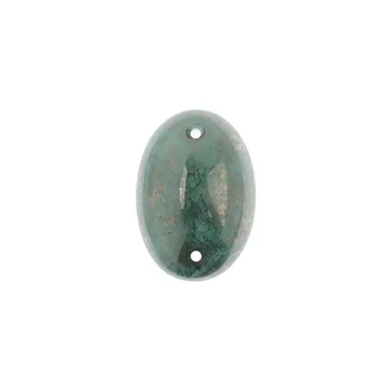 Czech Glass 2 Hole Cabochon 18 x 13mm Oval Opaque Marble Turquoise 6pcs