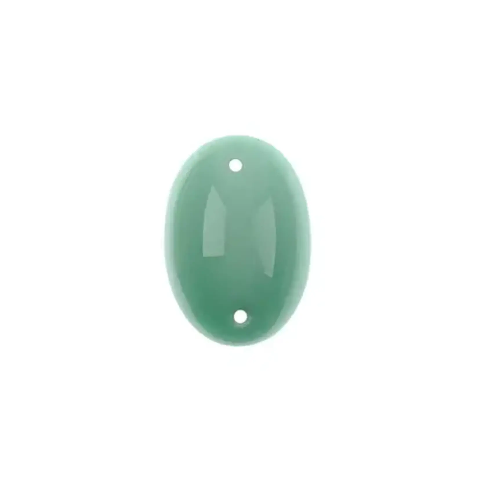Czech Glass 2 Hole Cabochon 18 x 13mm Oval Opaque Mint 6pcs