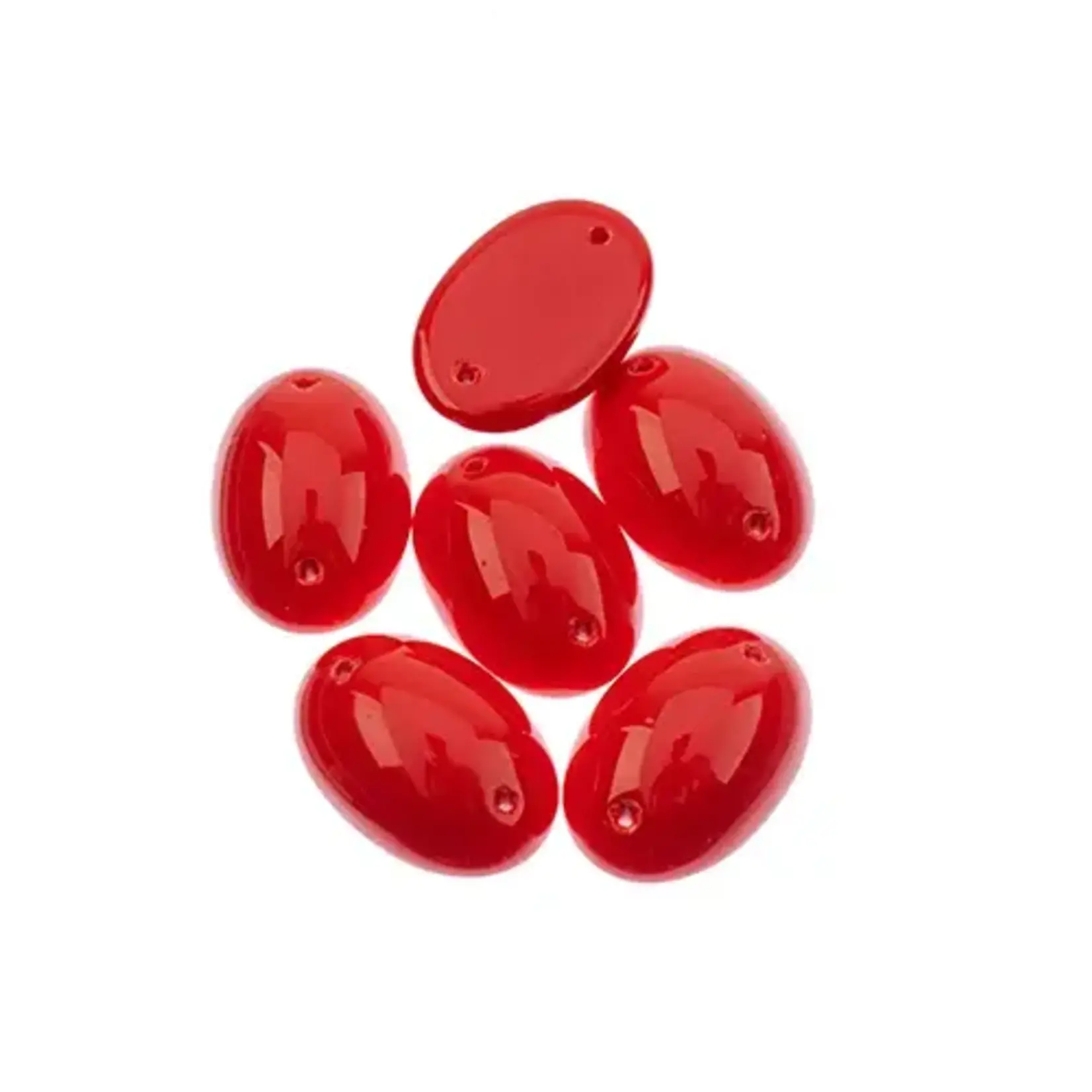 Czech Glass 2 Hole Cabochon 18 x 13mm Oval Opaque Red 6pcs