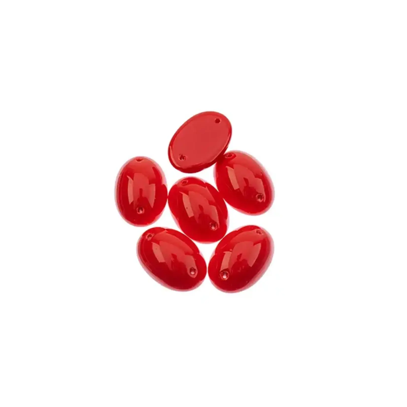 Czech Glass 2 Hole Cabochon 18 x 13mm Oval Opaque Red 6pcs