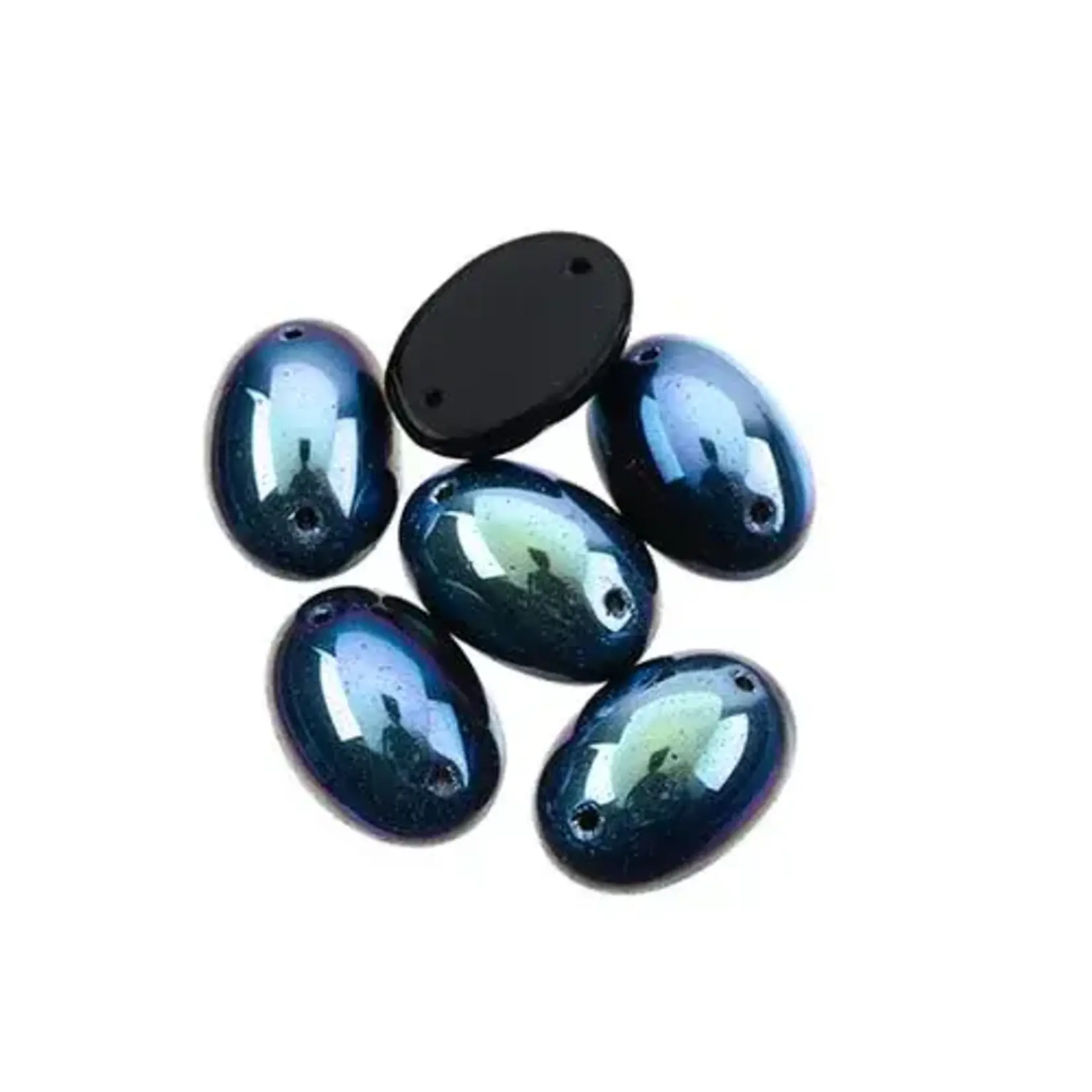 Czech Glass 2 Hole Cabochon 18 x 13mm Oval OpaqueJet AB 6pcs