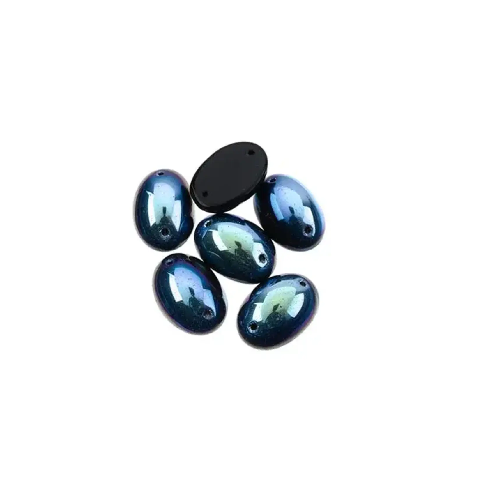 Czech Glass 2 Hole Cabochon 18 x 13mm Oval OpaqueJet AB 6pcs