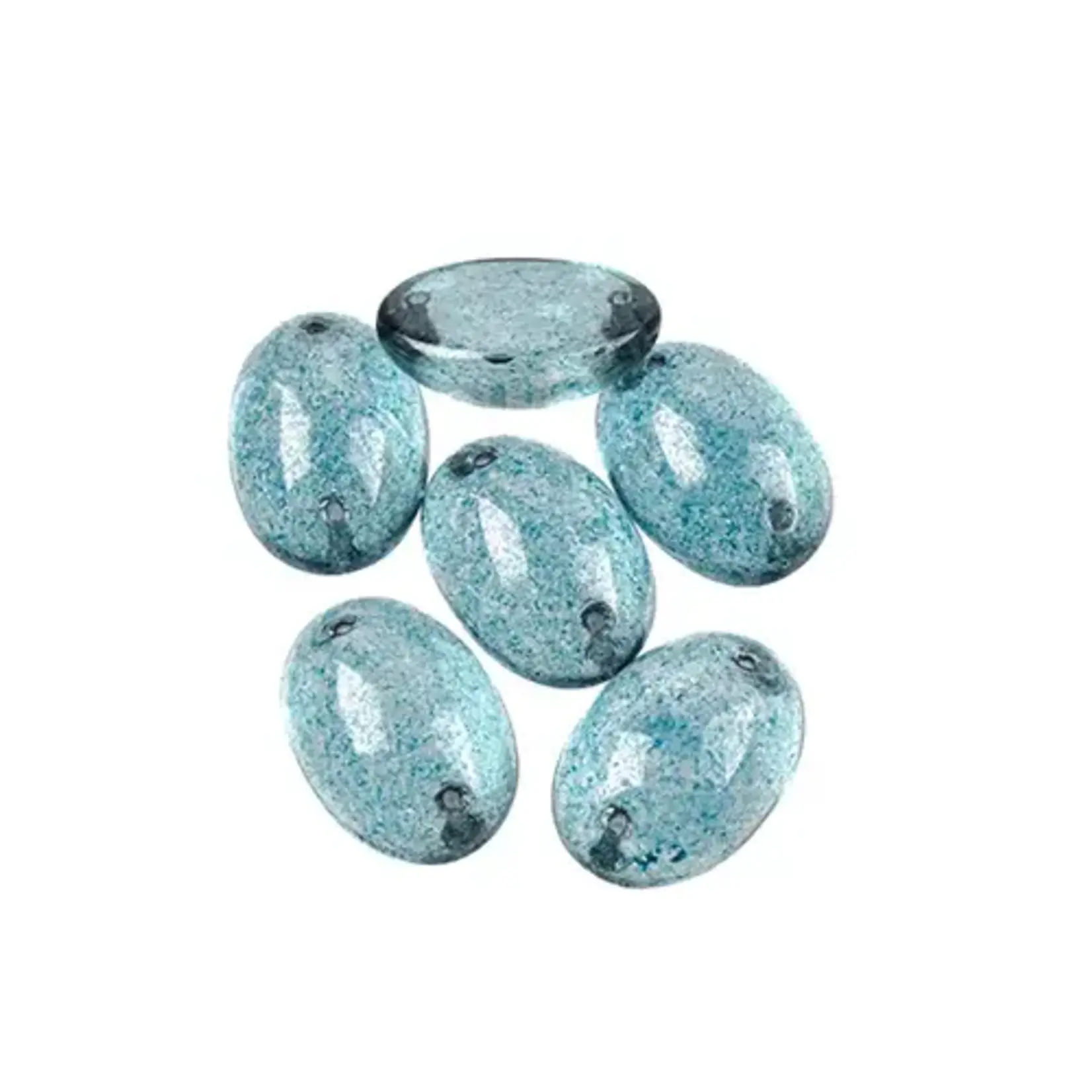 Czech Glass 2 Hole Cabochon 18 x 13mm Oval Transparent Blue Marble Foiling 6pcs