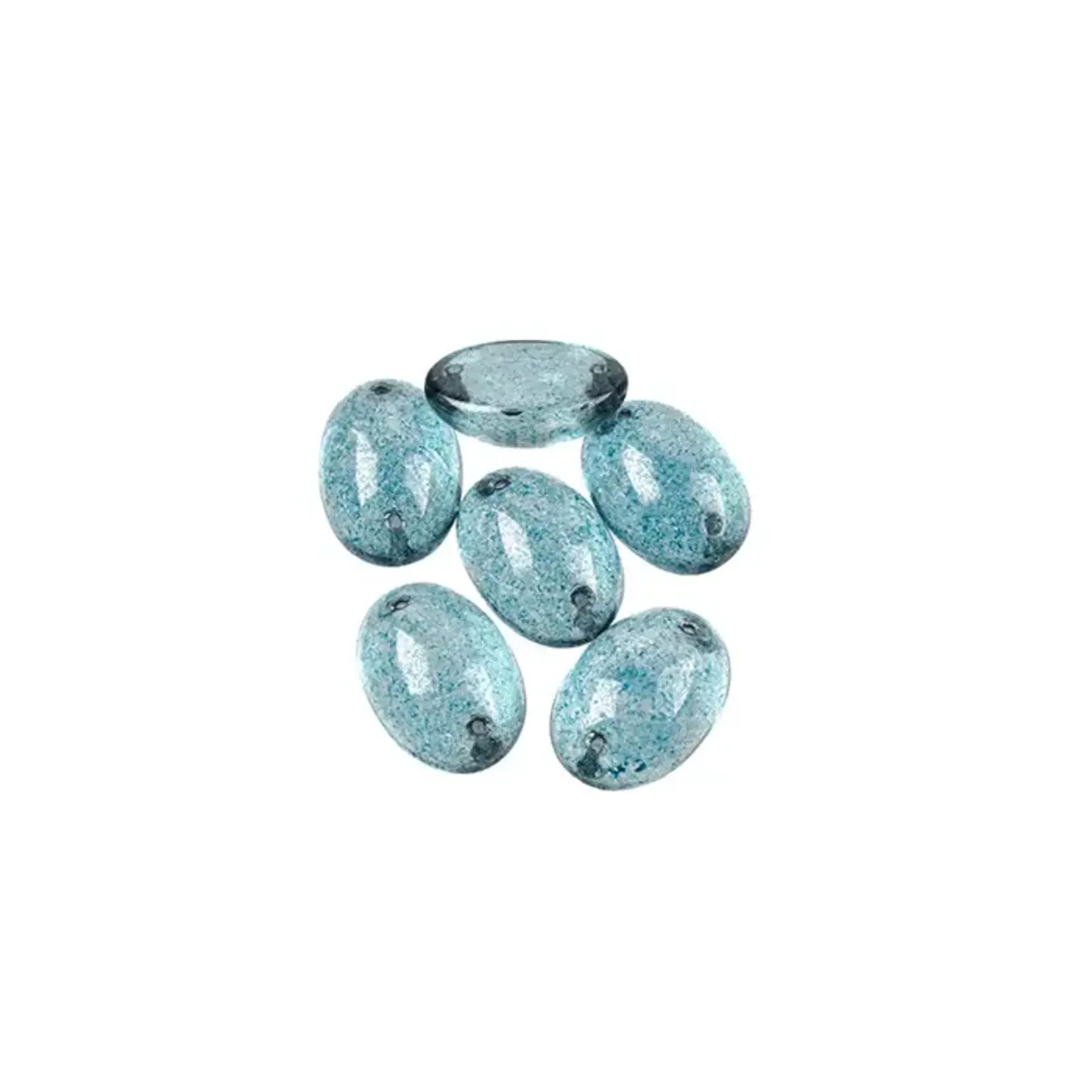 Czech Glass 2 Hole Cabochon 18 x 13mm Oval Transparent Blue Marble Foiling 6pcs