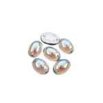 Czech Glass 2 Hole Cabochon 18 x 13mm Oval Transparent Crystal AB 6pcs