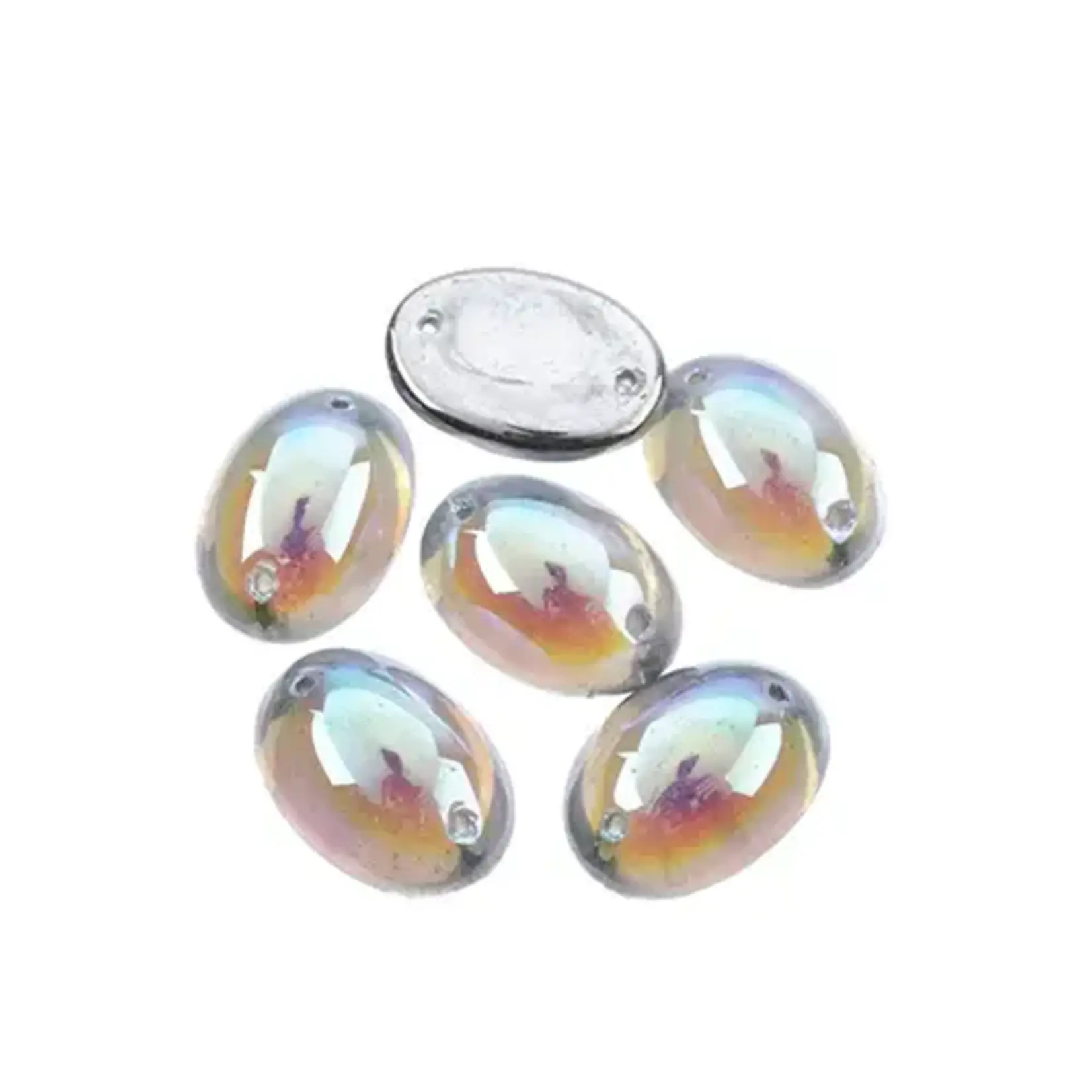 Czech Glass 2 Hole Cabochon 18 x 13mm Oval Transparent Crystal AB 6pcs