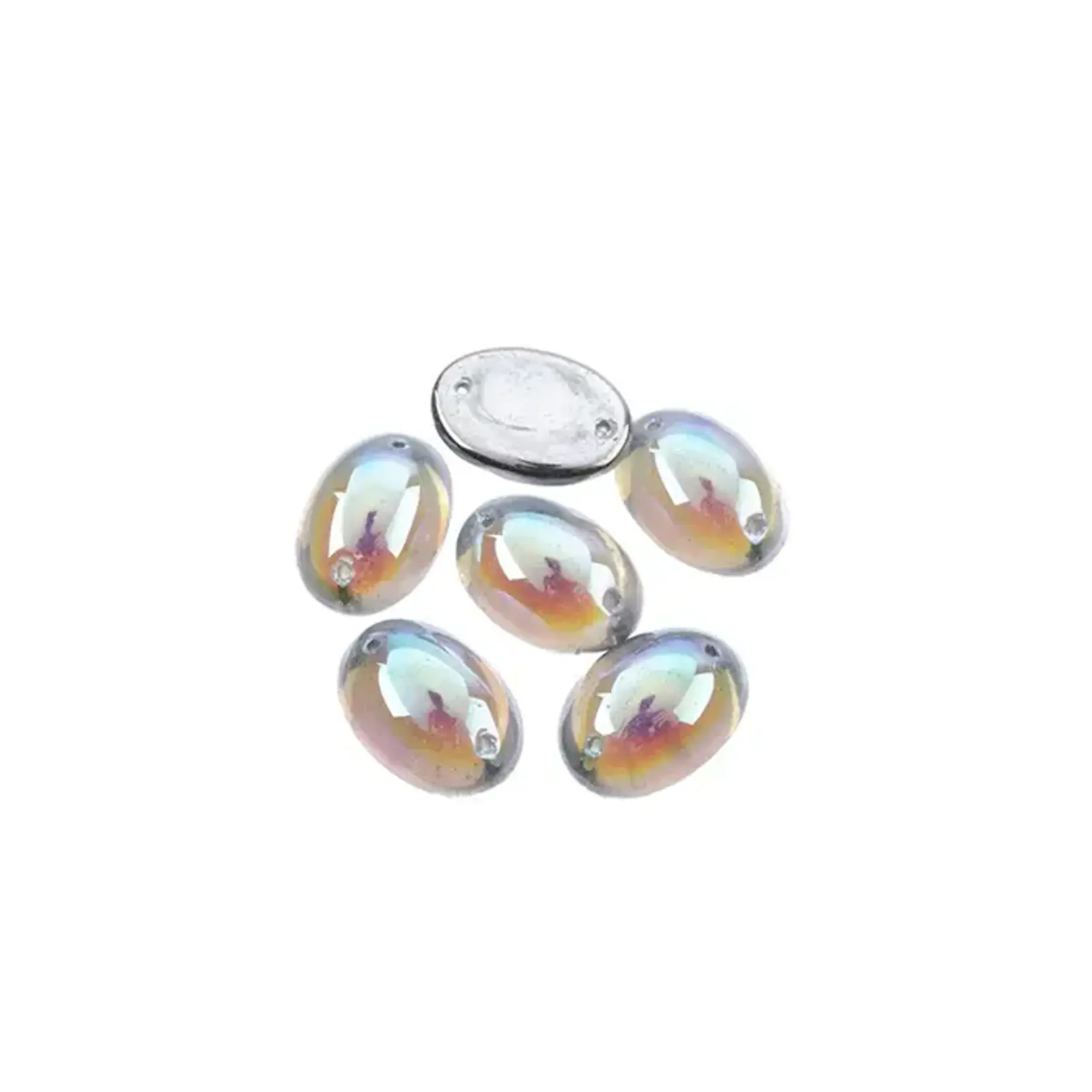 Czech Glass 2 Hole Cabochon 18 x 13mm Oval Transparent Crystal AB 6pcs