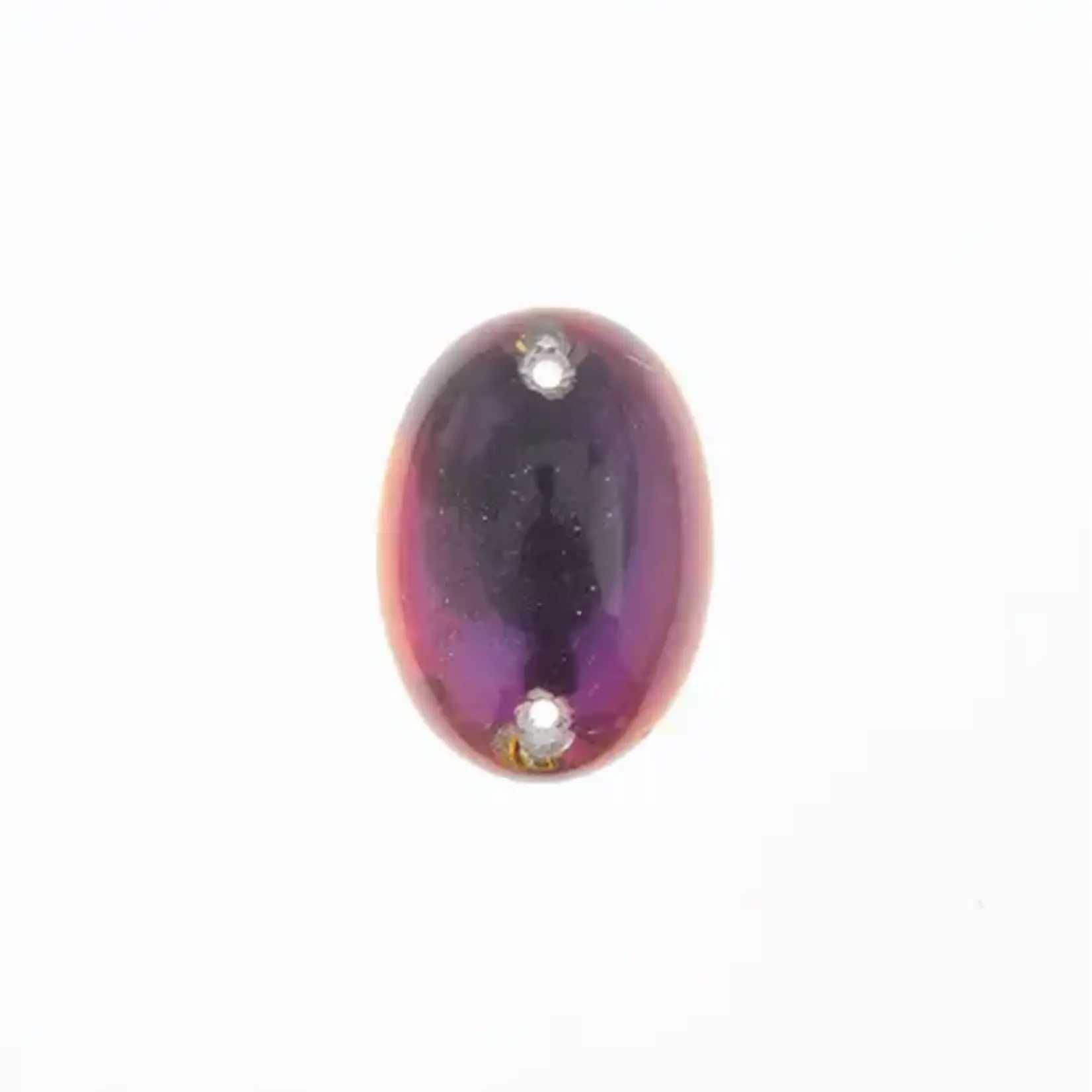 Czech Glass 2 Hole Cabochon 18 x 13mm Oval Transparent Volcano Purple  Foiling 6pcs